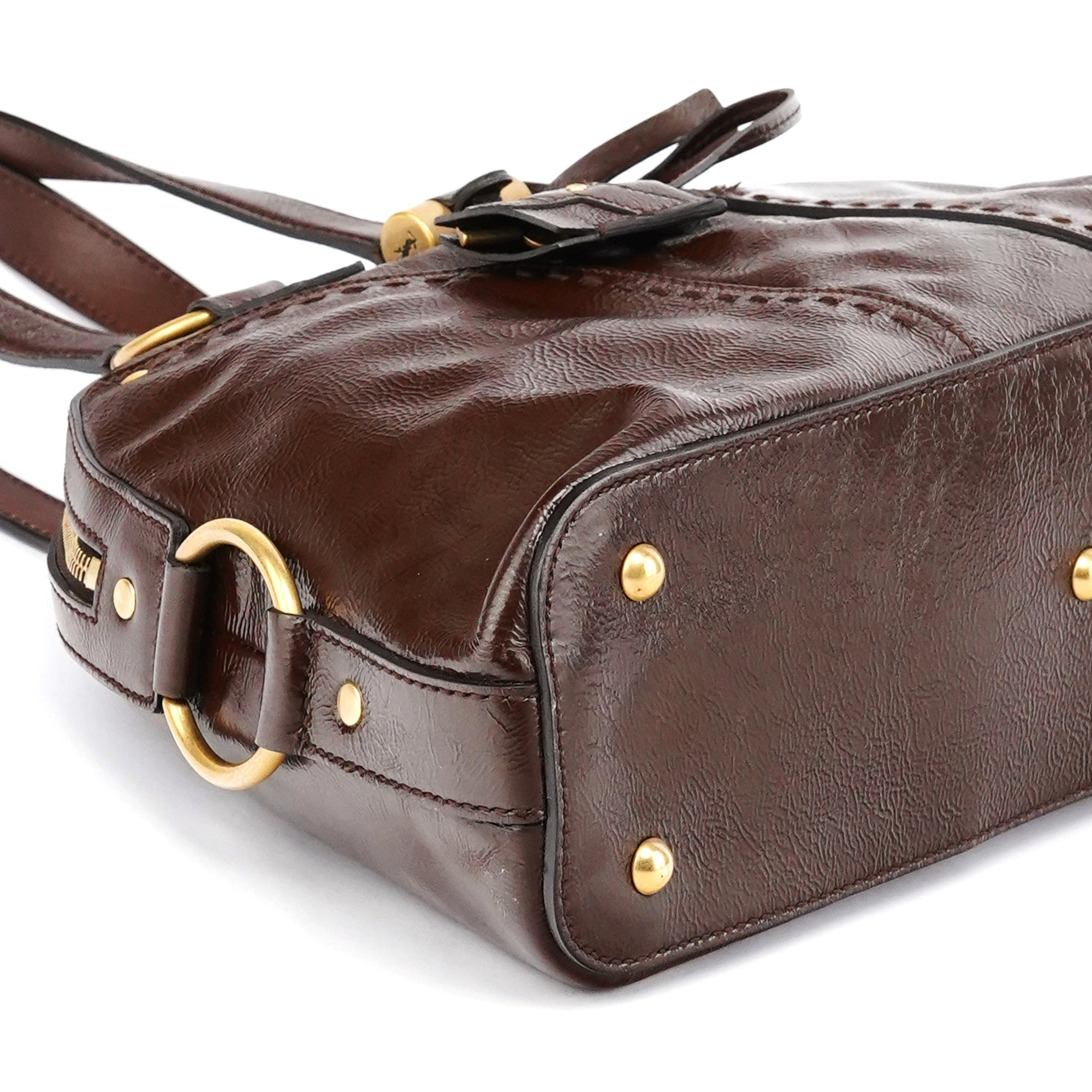 156465 Brown Patent Leather Muse Tote Bag