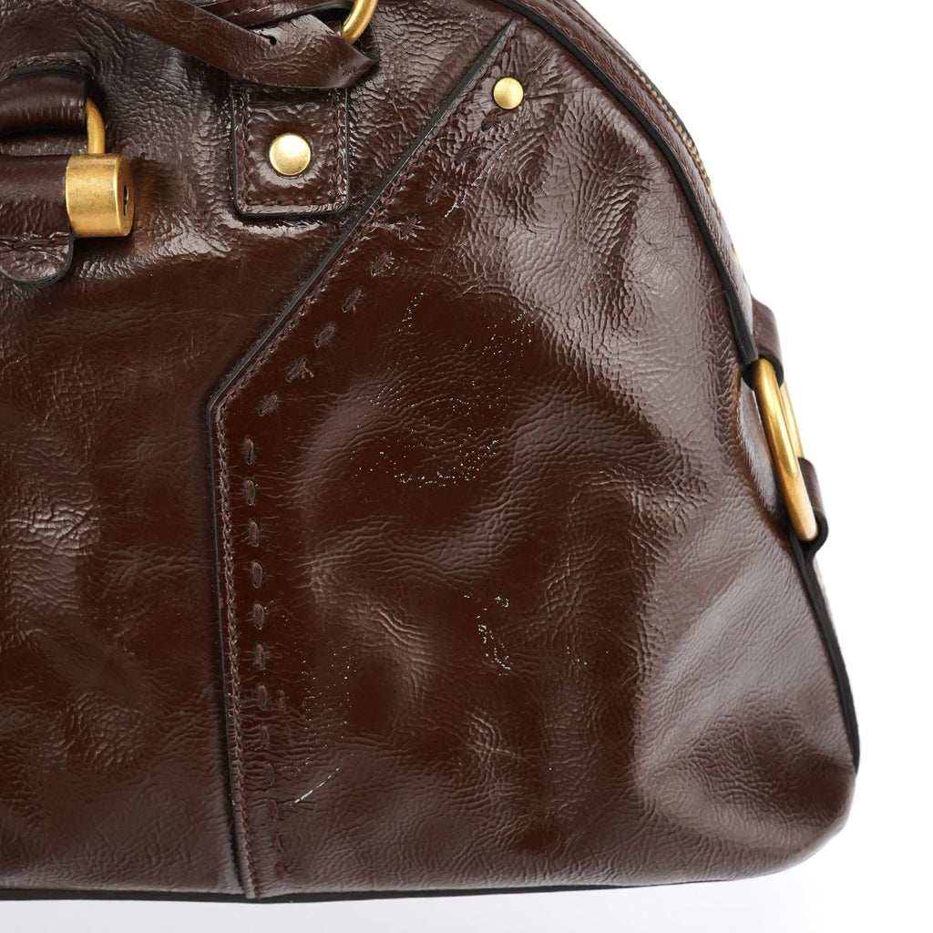 156465 Brown Patent Leather Muse Tote Bag