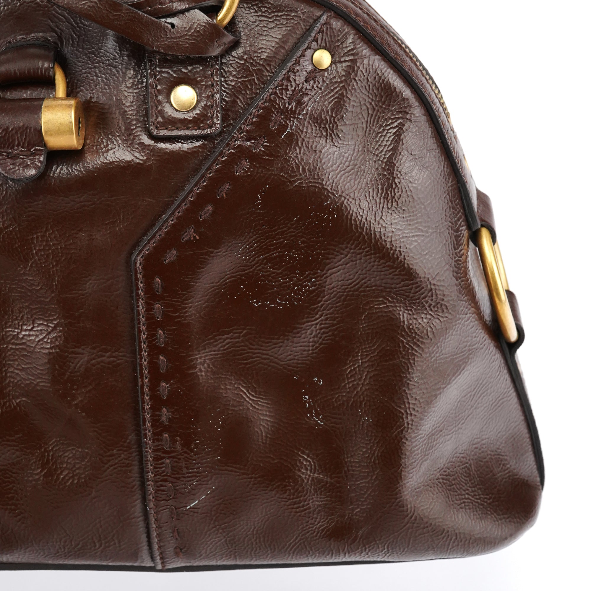 156465 Brown Patent Leather Muse Tote Bag
