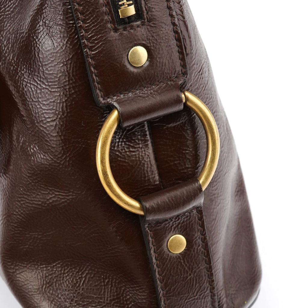 156465 Brown Patent Leather Muse Tote Bag