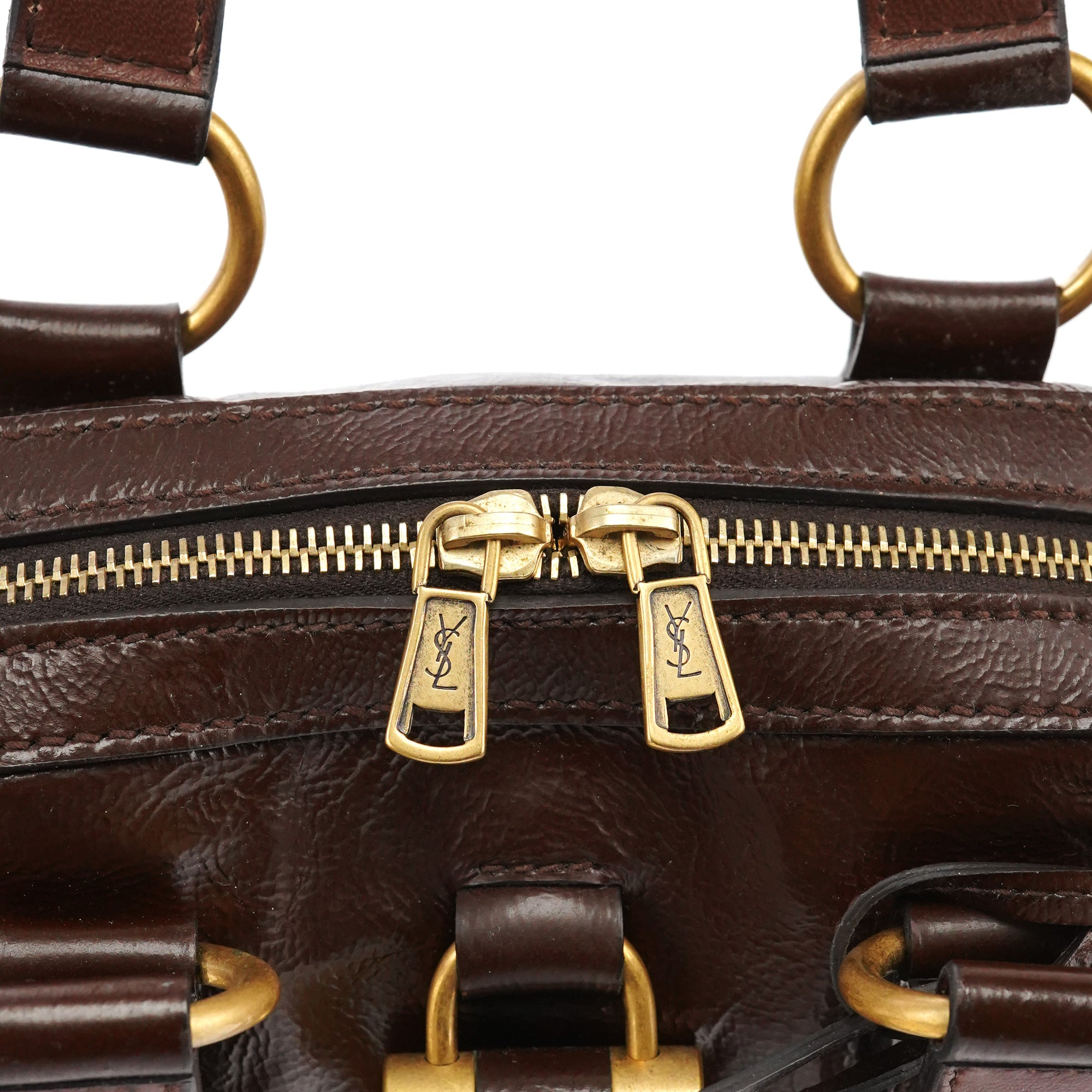 156465 Brown Patent Leather Muse Tote Bag