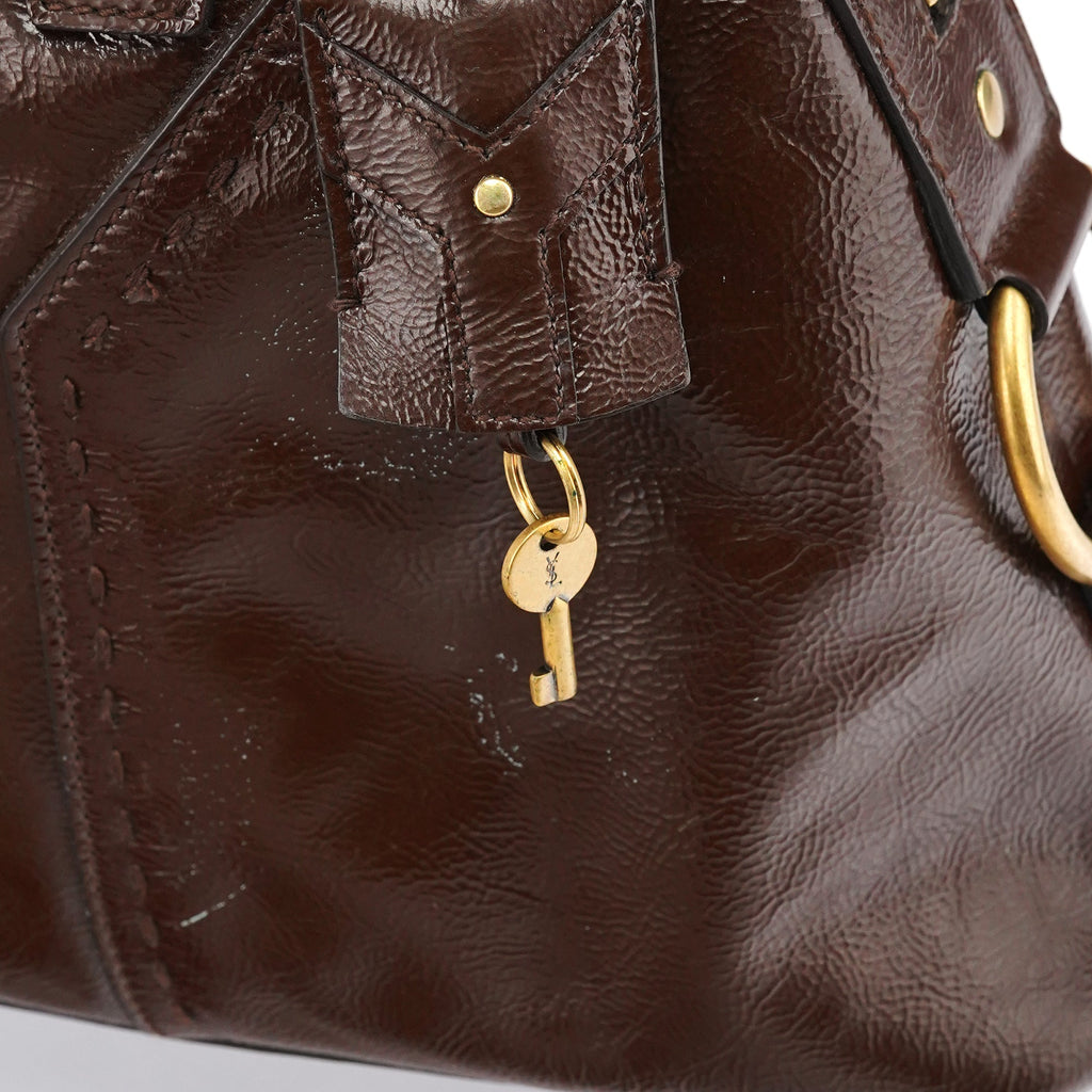 156465 Brown Patent Leather Muse Tote Bag