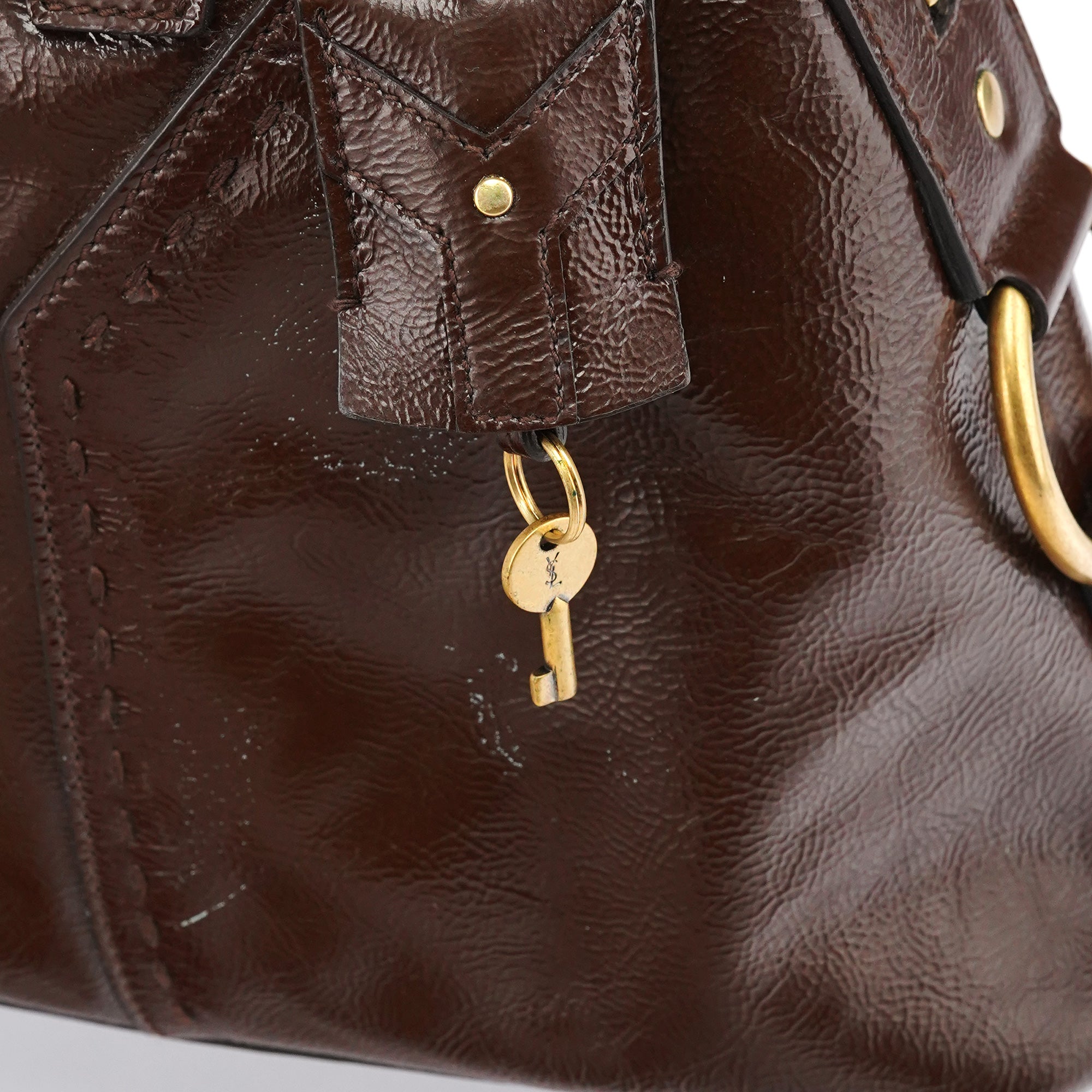 156465 Brown Patent Leather Muse Tote Bag