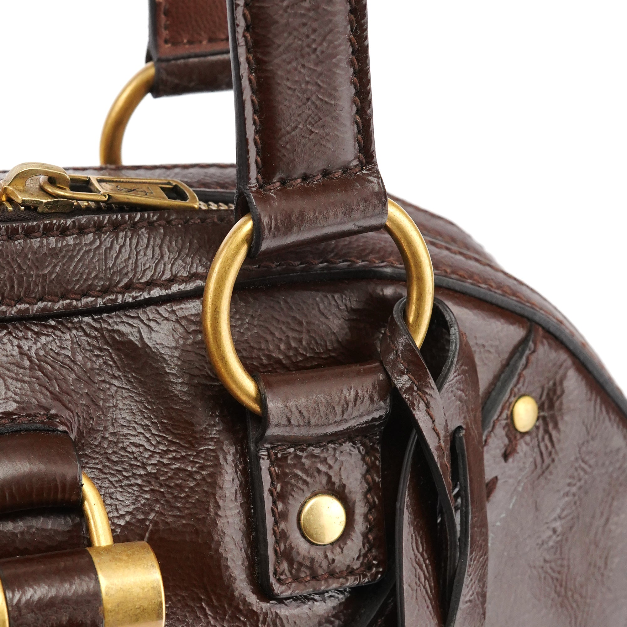156465 Brown Patent Leather Muse Tote Bag