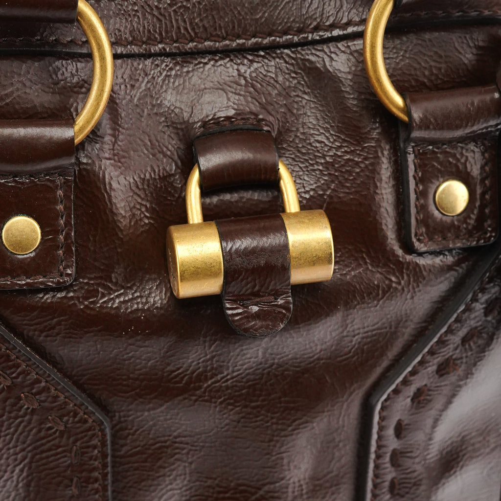 156465 Brown Patent Leather Muse Tote Bag