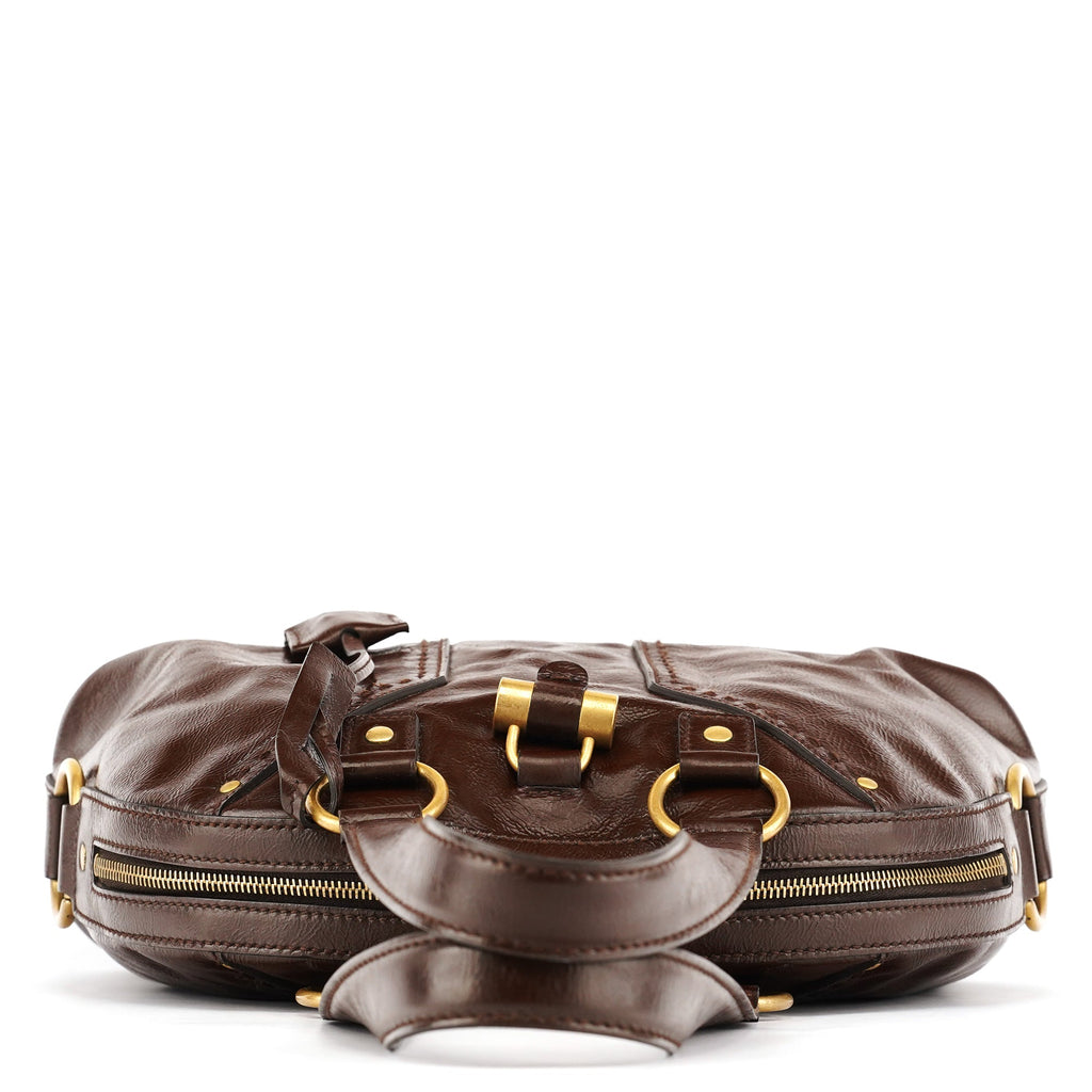 156465 Brown Patent Leather Muse Tote Bag