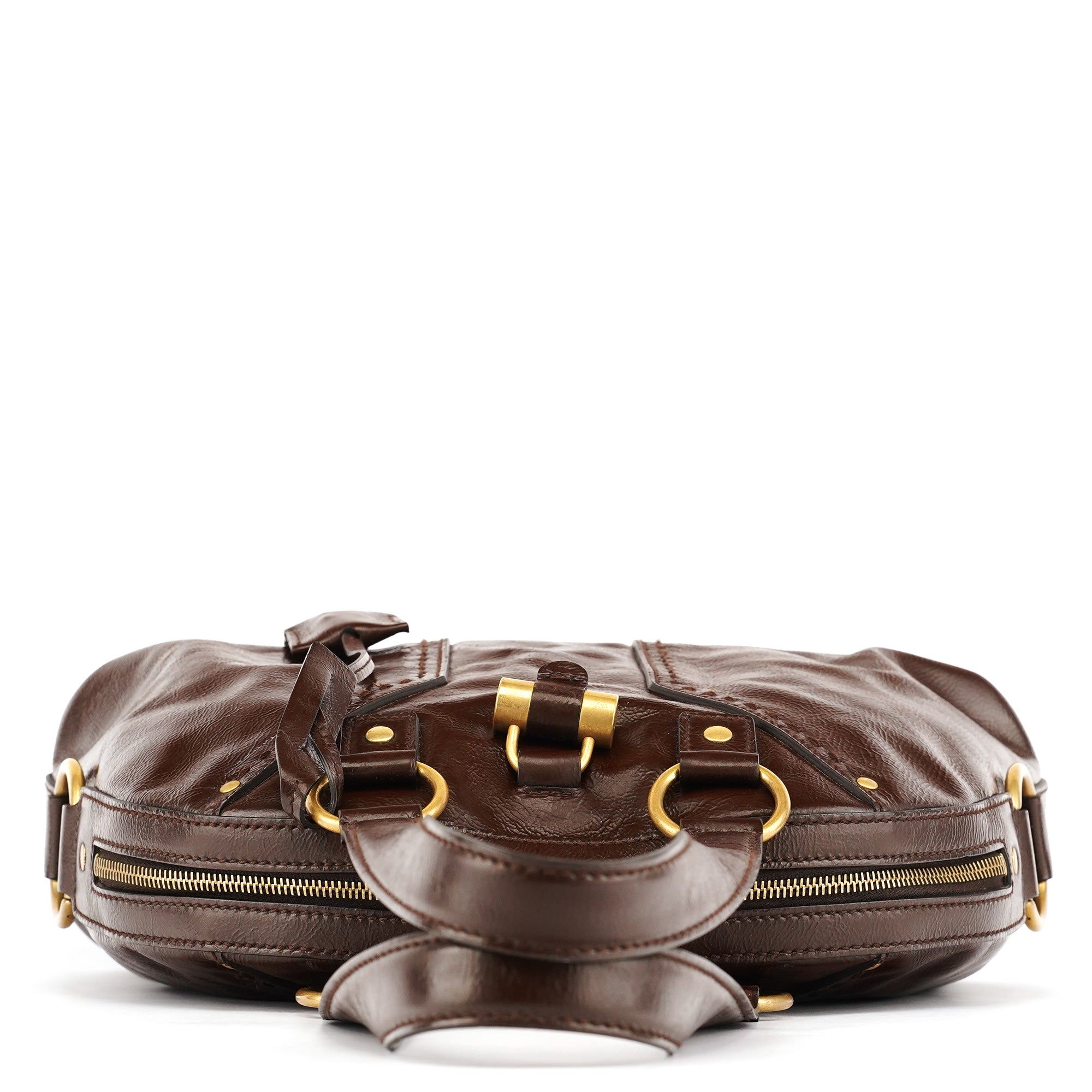 156465 Brown Patent Leather Muse Tote Bag