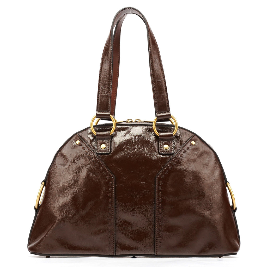 156465 Brown Patent Leather Muse Tote Bag