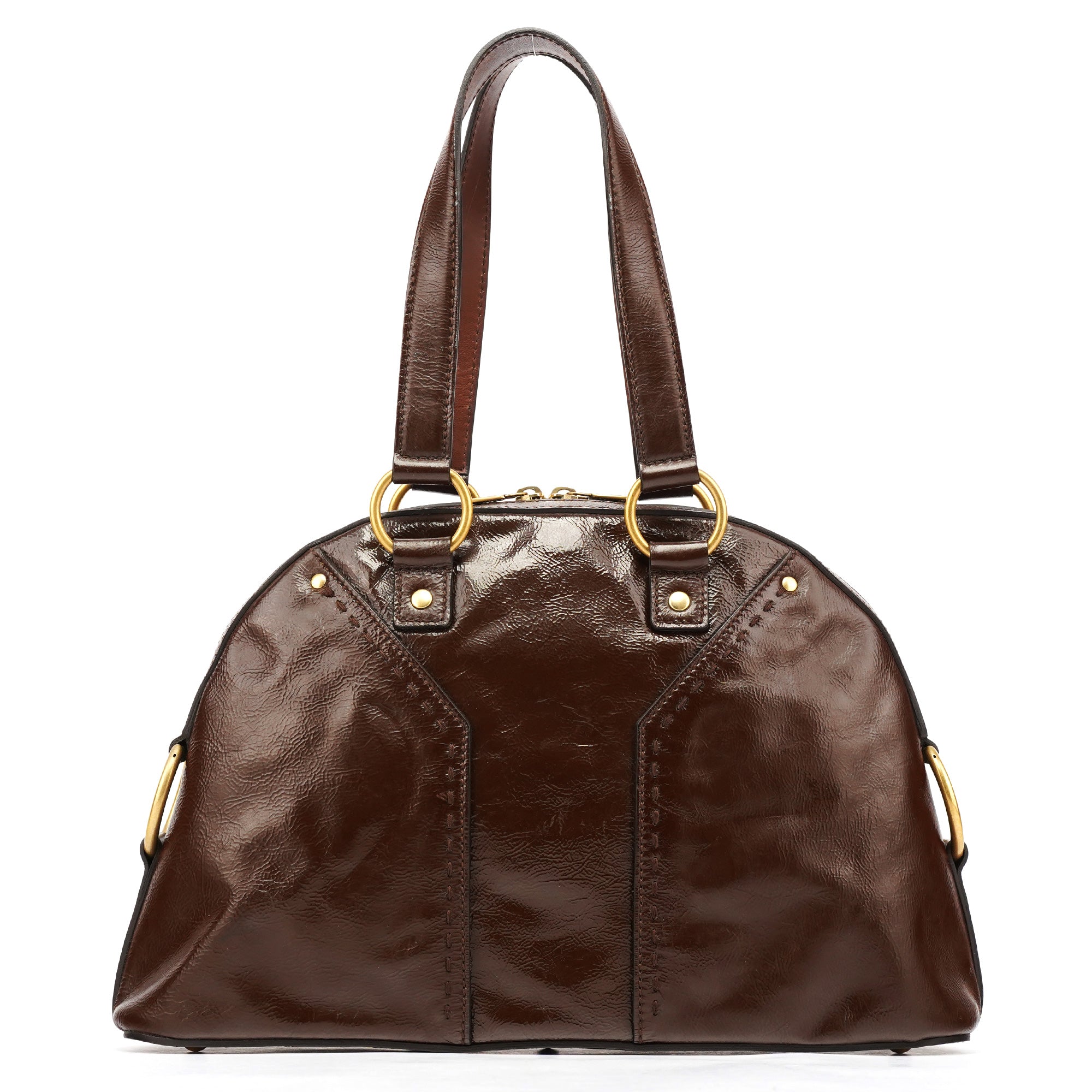 156465 Brown Patent Leather Muse Tote Bag