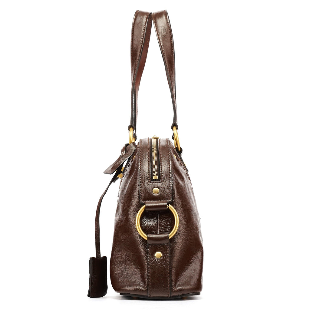 156465 Brown Patent Leather Muse Tote Bag