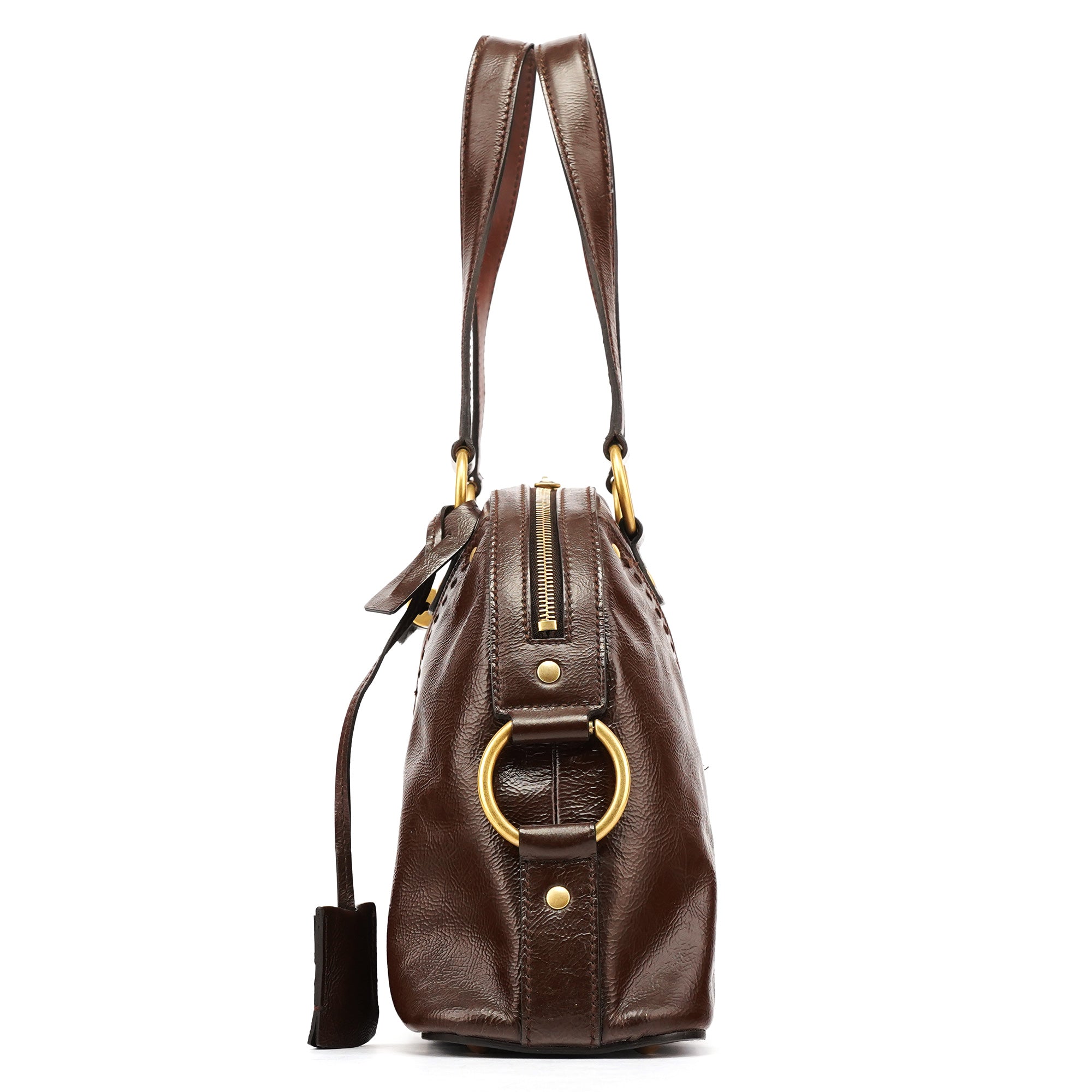 156465 Brown Patent Leather Muse Tote Bag