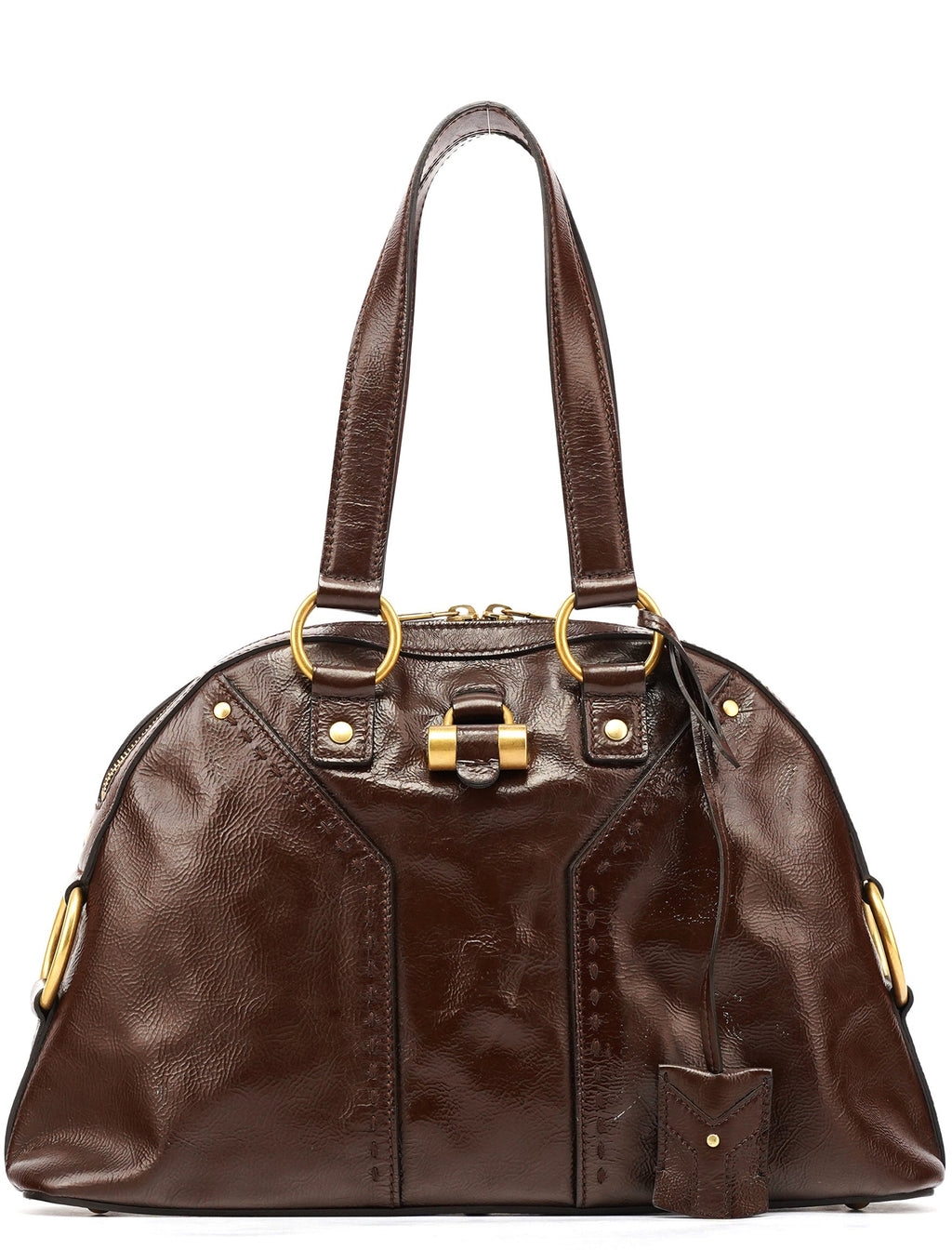 156465 Brown Patent Leather Muse Tote Bag