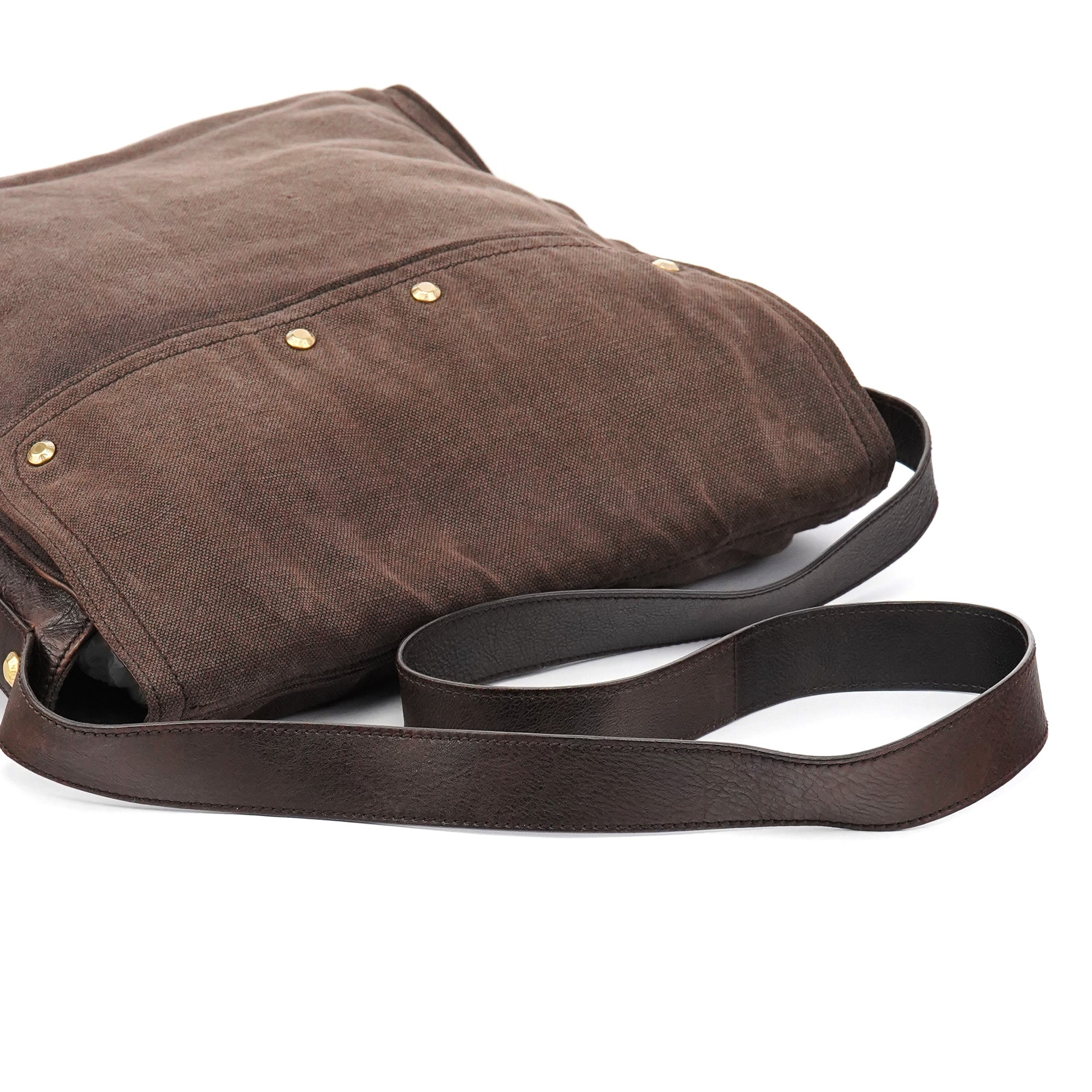 166283 Brown Canvas Leather Crossbody Bag