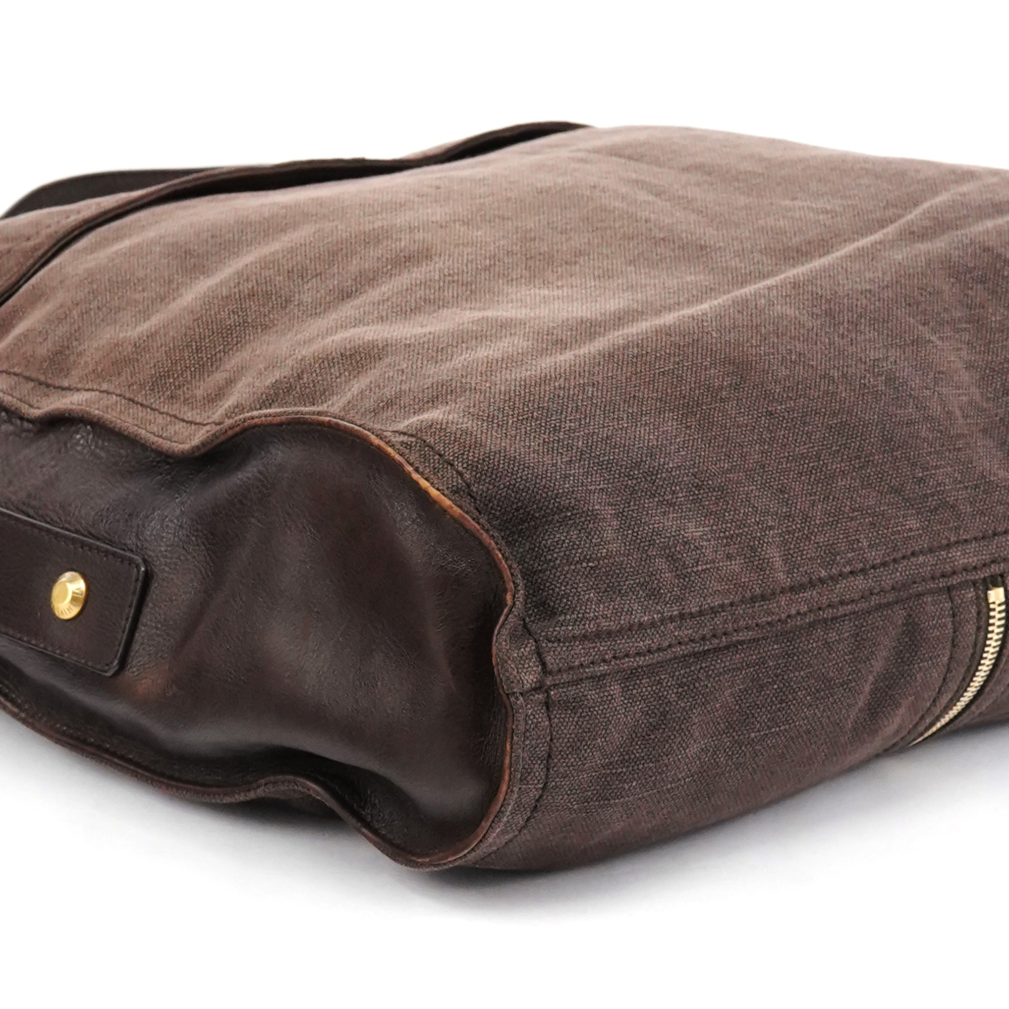 166283 Brown Canvas Leather Crossbody Bag