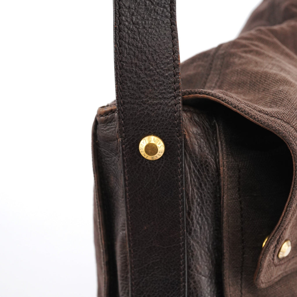 166283 Brown Canvas Leather Crossbody Bag