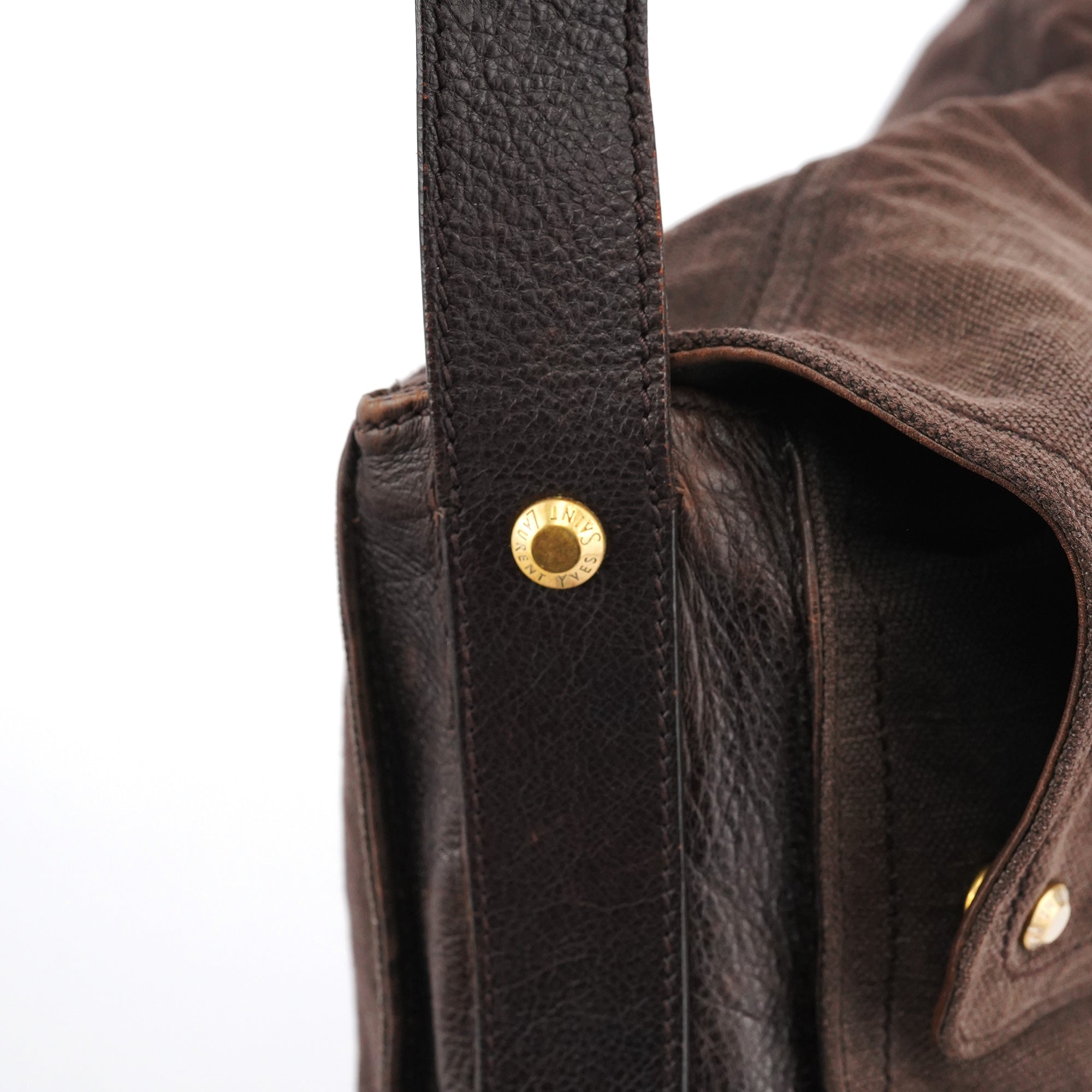 166283 Brown Canvas Leather Crossbody Bag