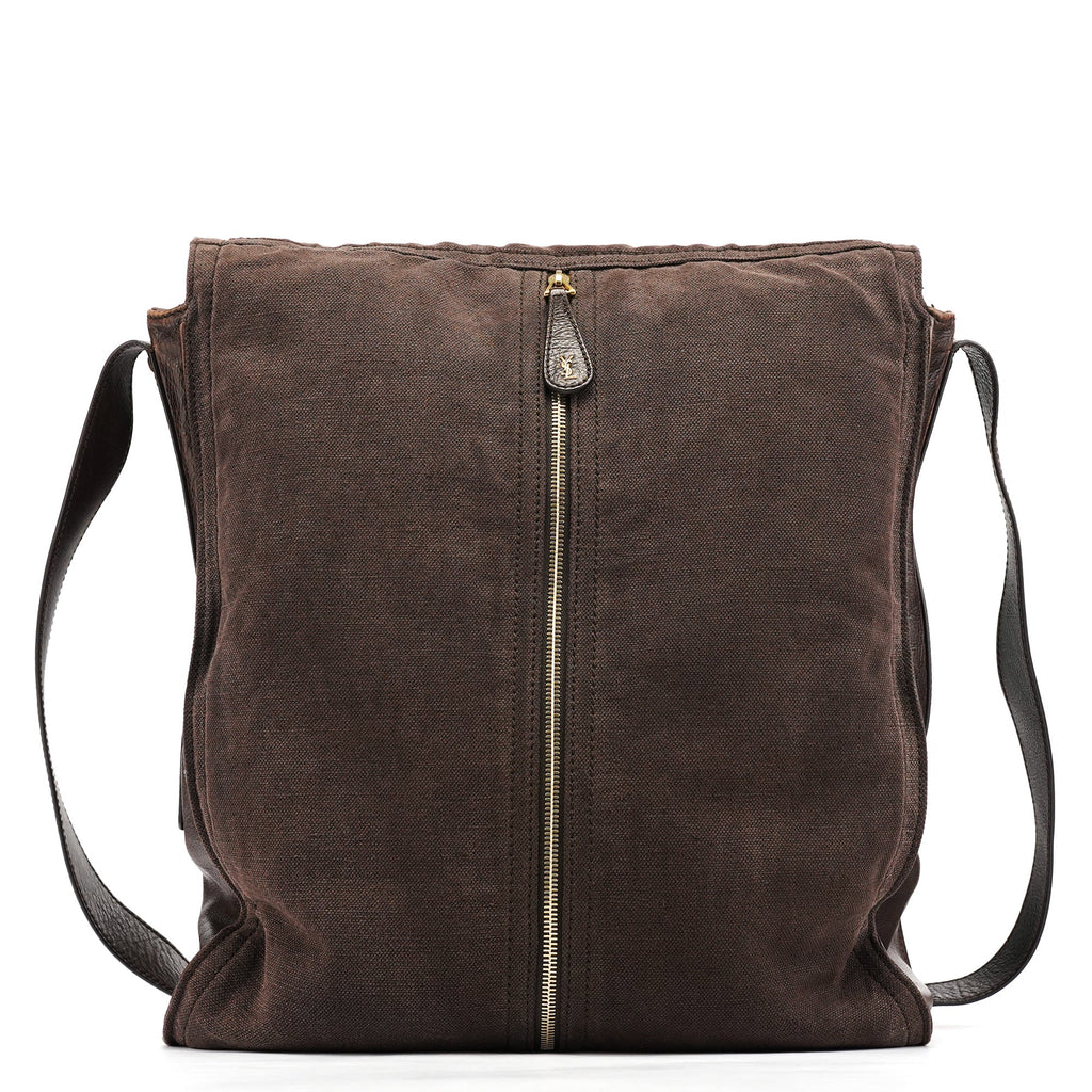 166283 Brown Canvas Leather Crossbody Bag