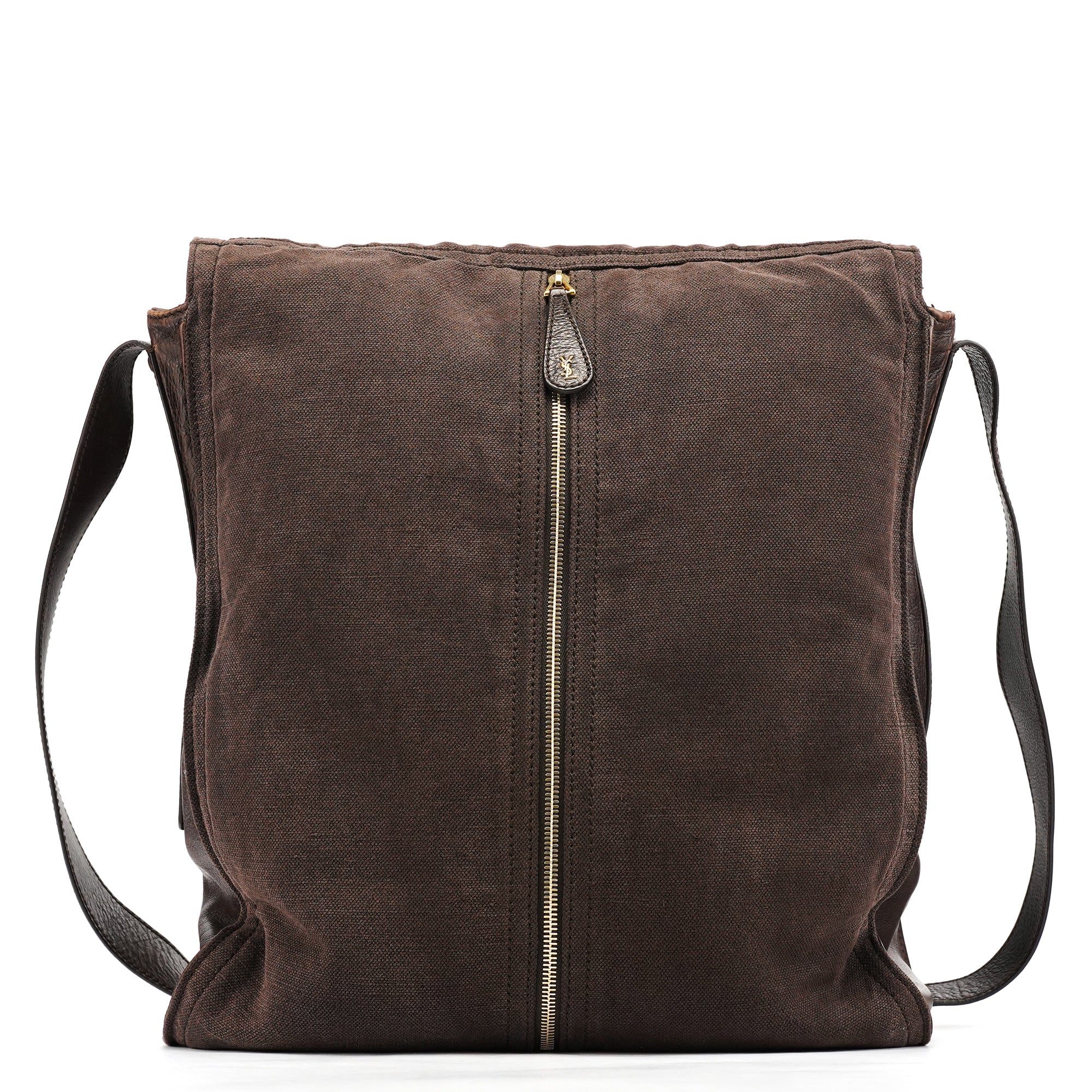166283 Brown Canvas Leather Crossbody Bag