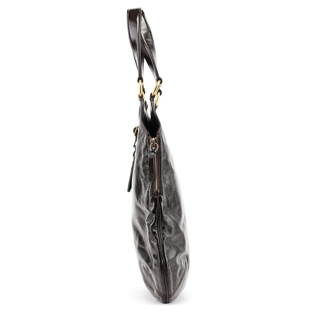 177739 Brown Patent Leather Metropolis Bag