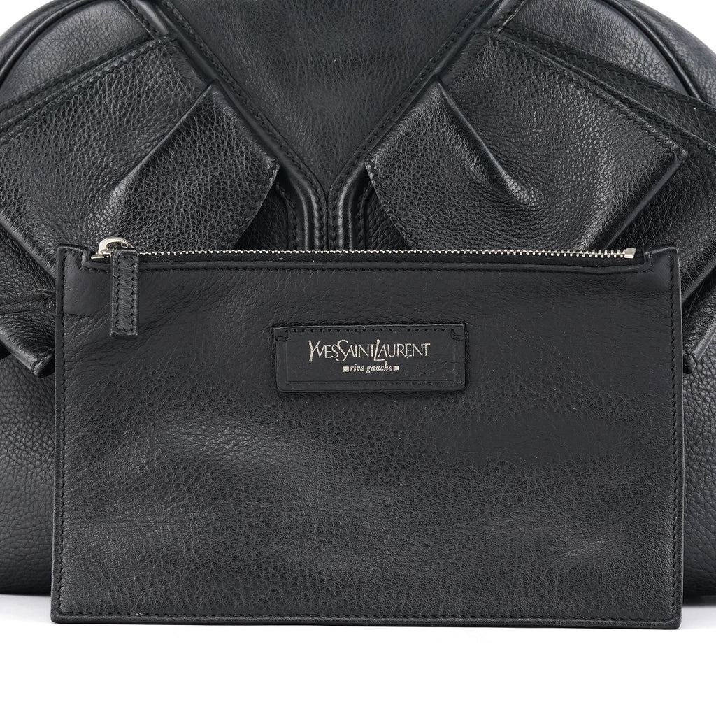 220177 Black Pebbled Leather Bow Tote Bag
