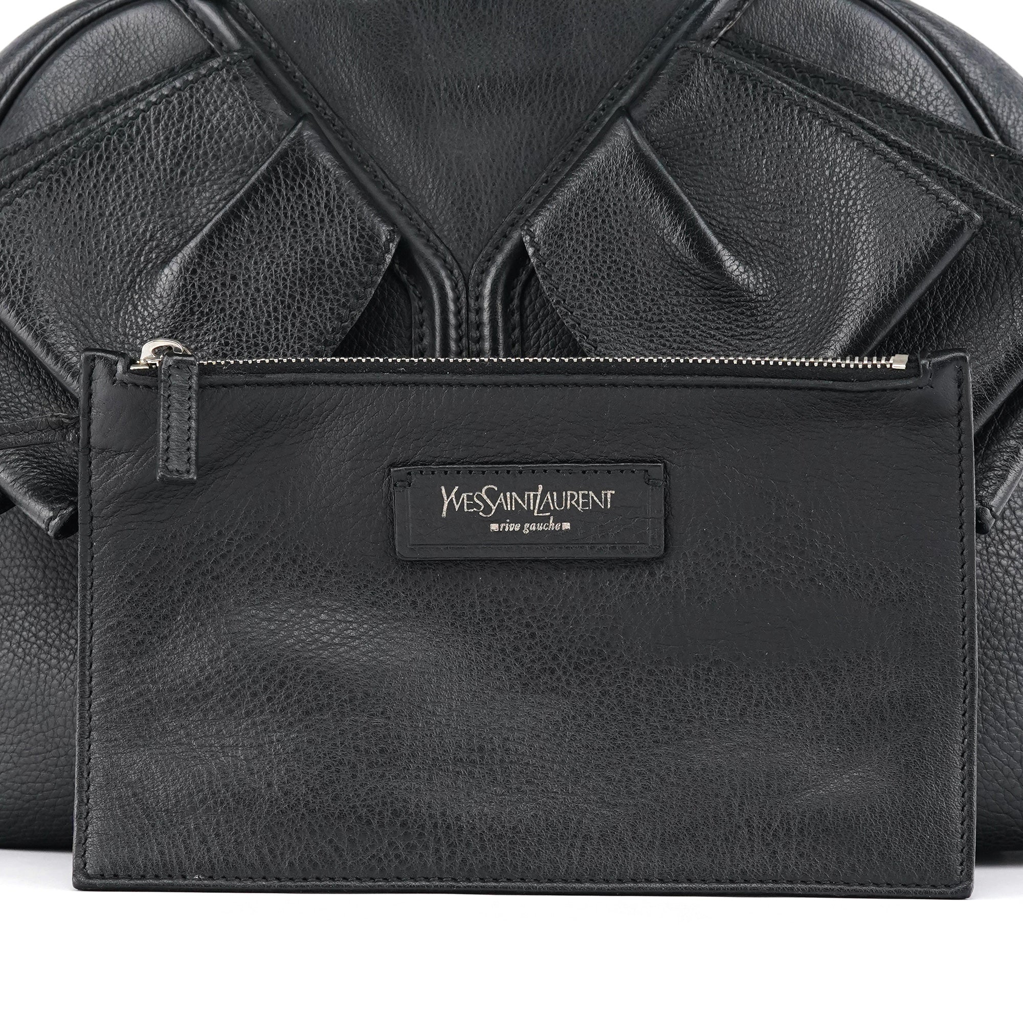 220177 Black Pebbled Leather Bow Tote Bag