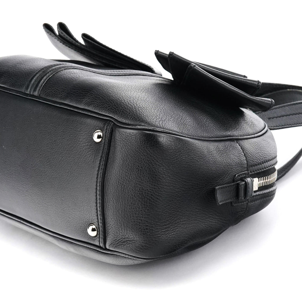 220177 Black Pebbled Leather Bow Tote Bag