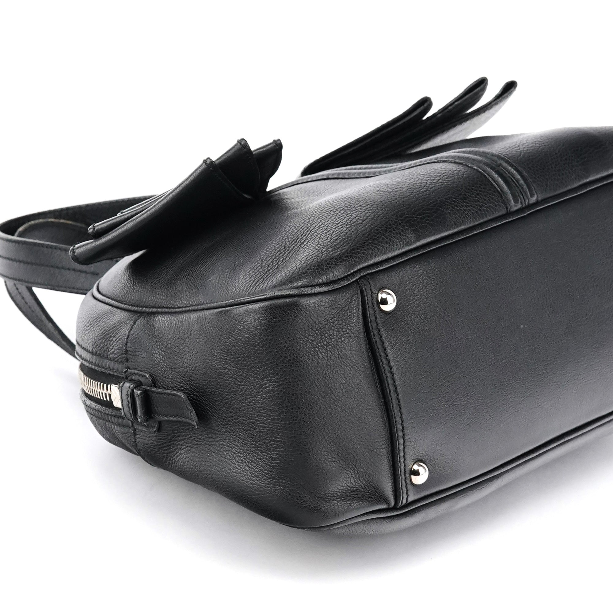 220177 Black Pebbled Leather Bow Tote Bag