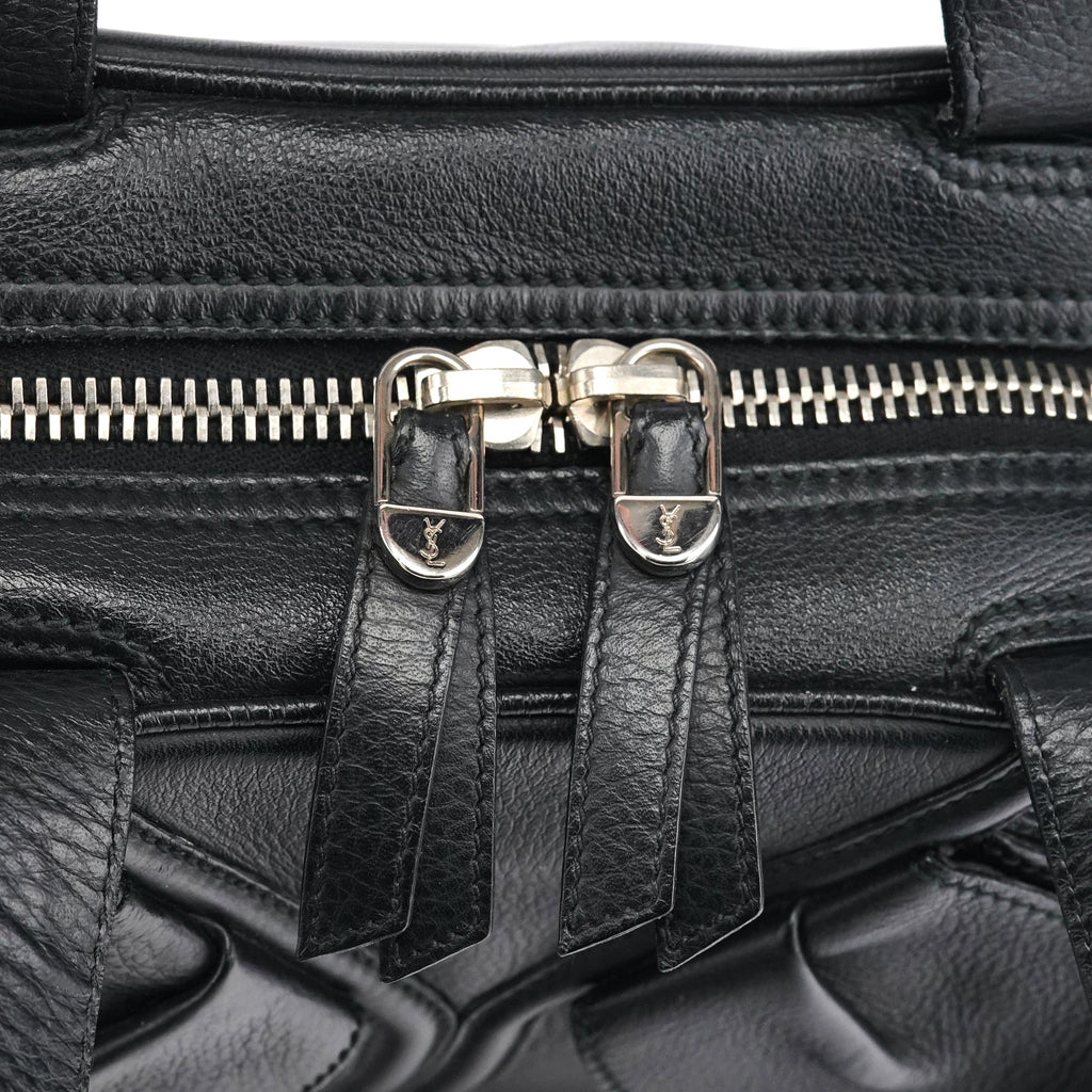 220177 Black Pebbled Leather Bow Tote Bag