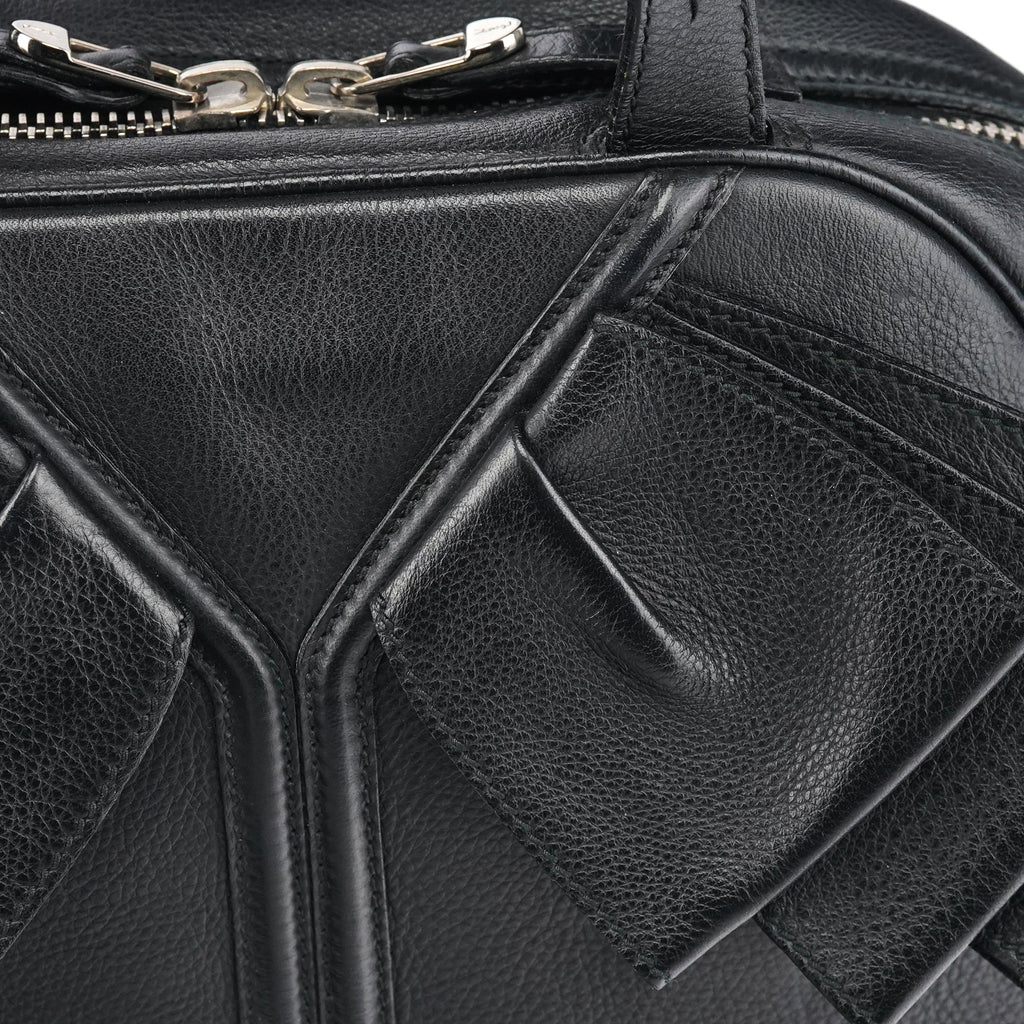 220177 Black Pebbled Leather Bow Tote Bag