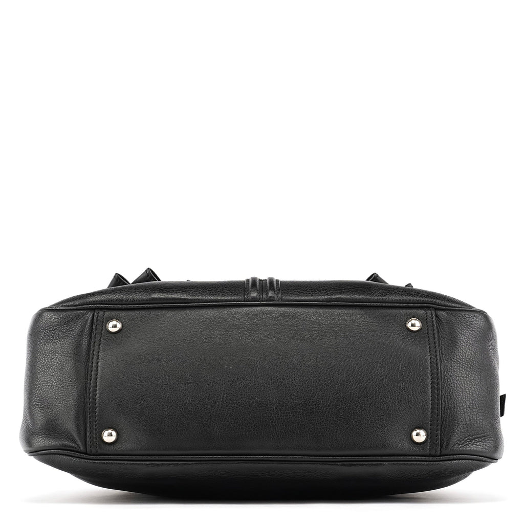 220177 Black Pebbled Leather Bow Tote Bag