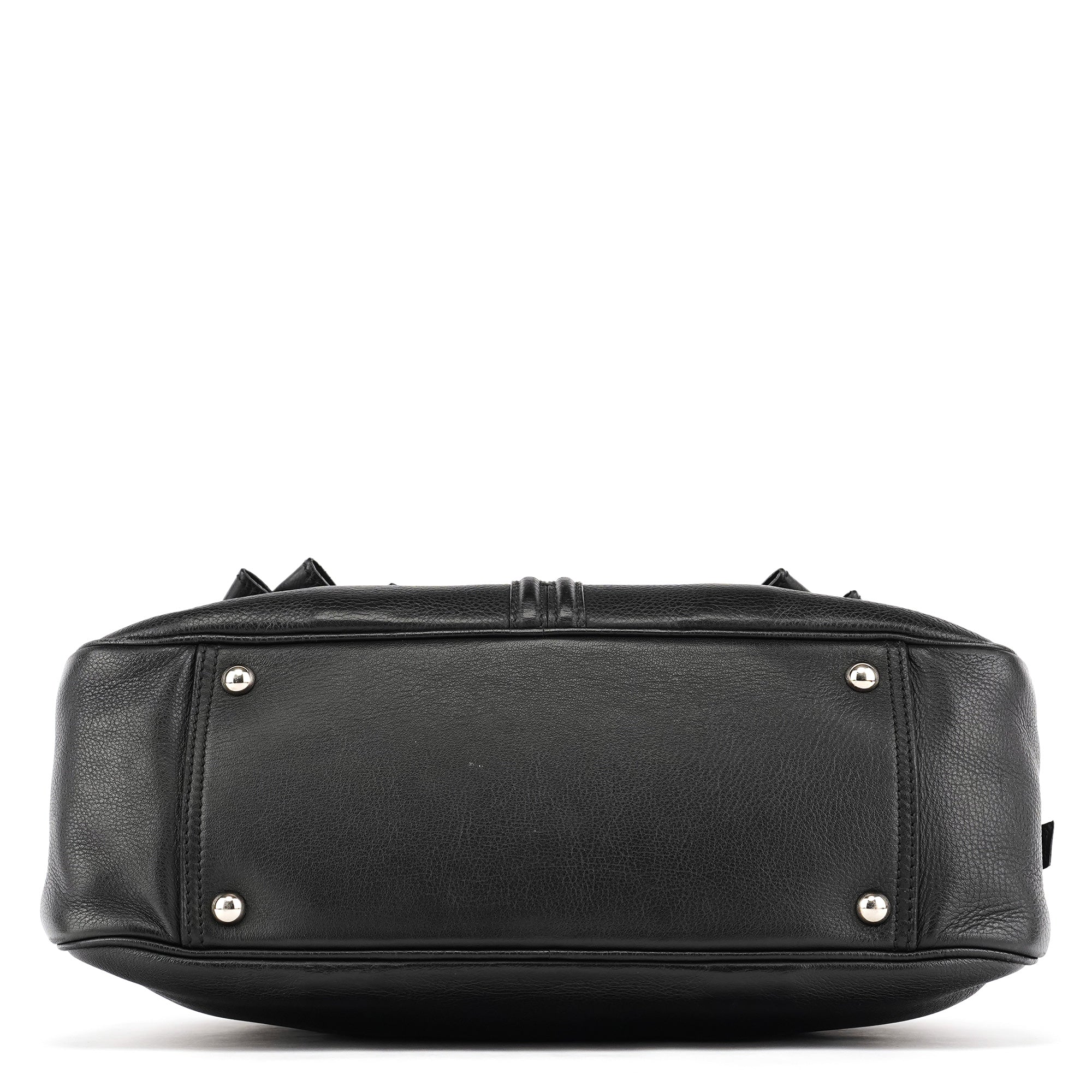 220177 Black Pebbled Leather Bow Tote Bag