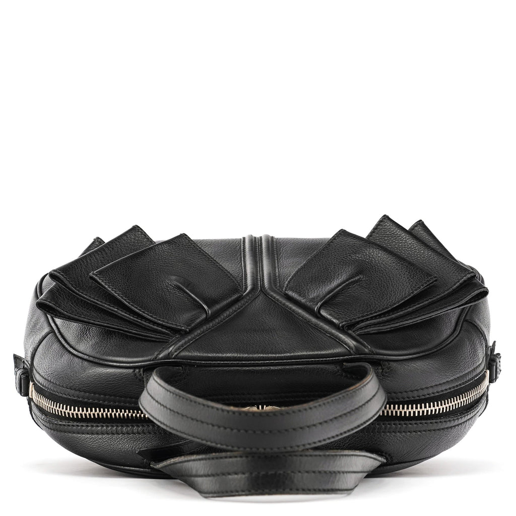 220177 Black Pebbled Leather Bow Tote Bag