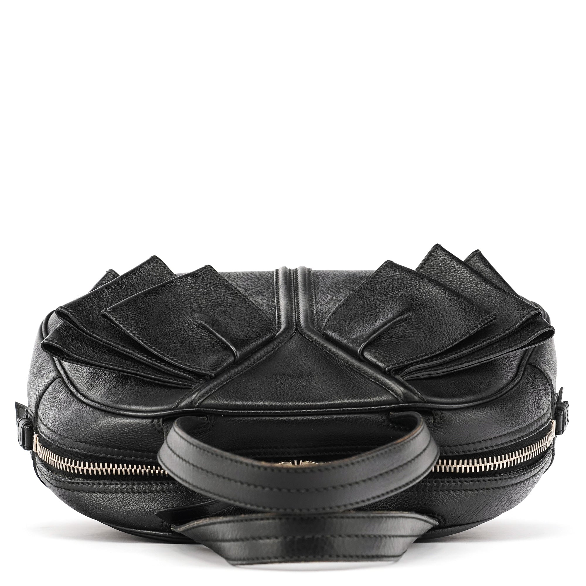 220177 Black Pebbled Leather Bow Tote Bag