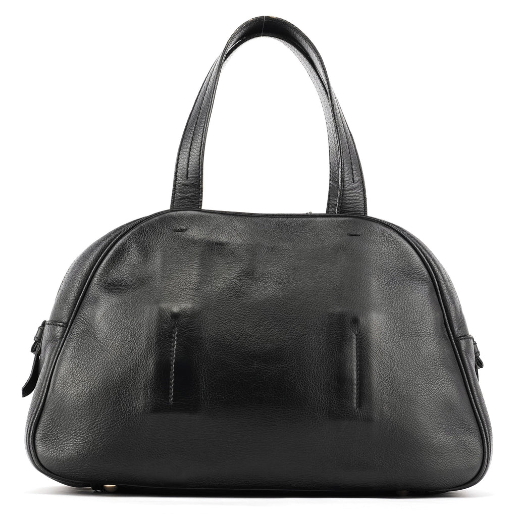 220177 Black Pebbled Leather Bow Tote Bag
