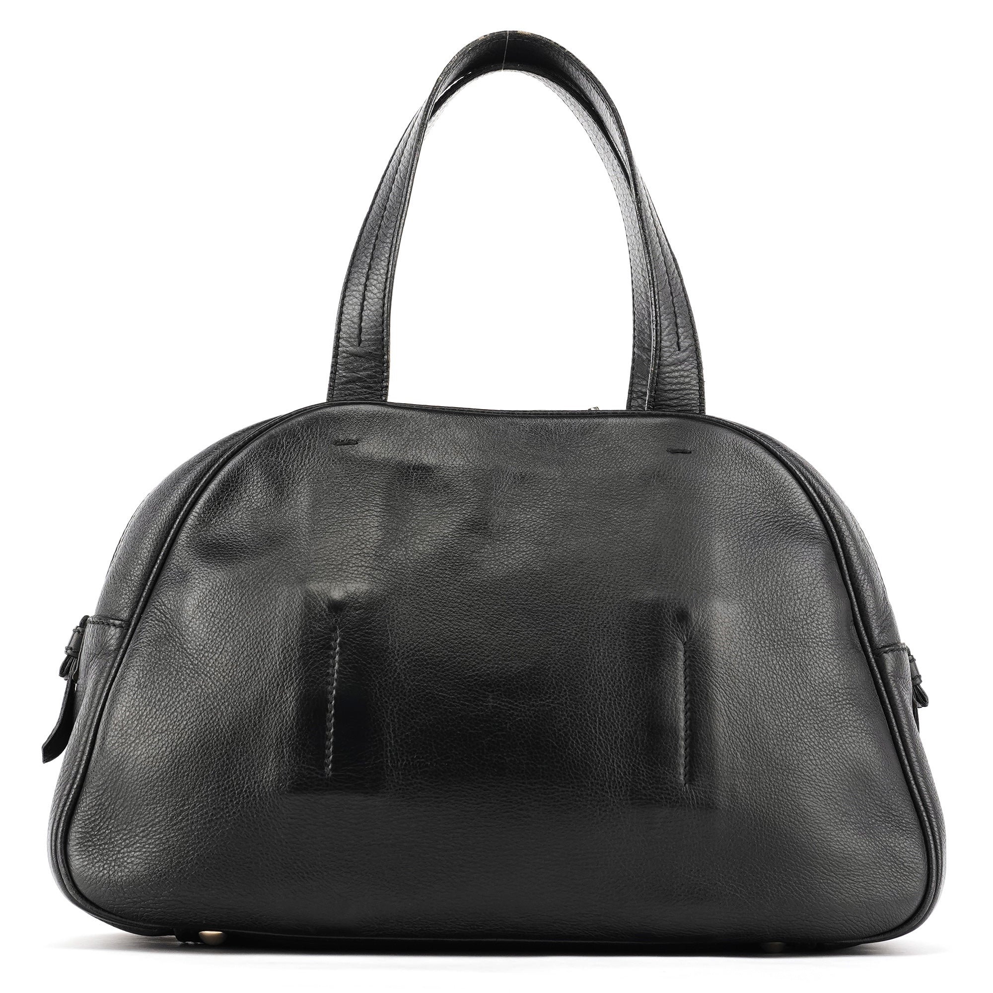 220177 Black Pebbled Leather Bow Tote Bag
