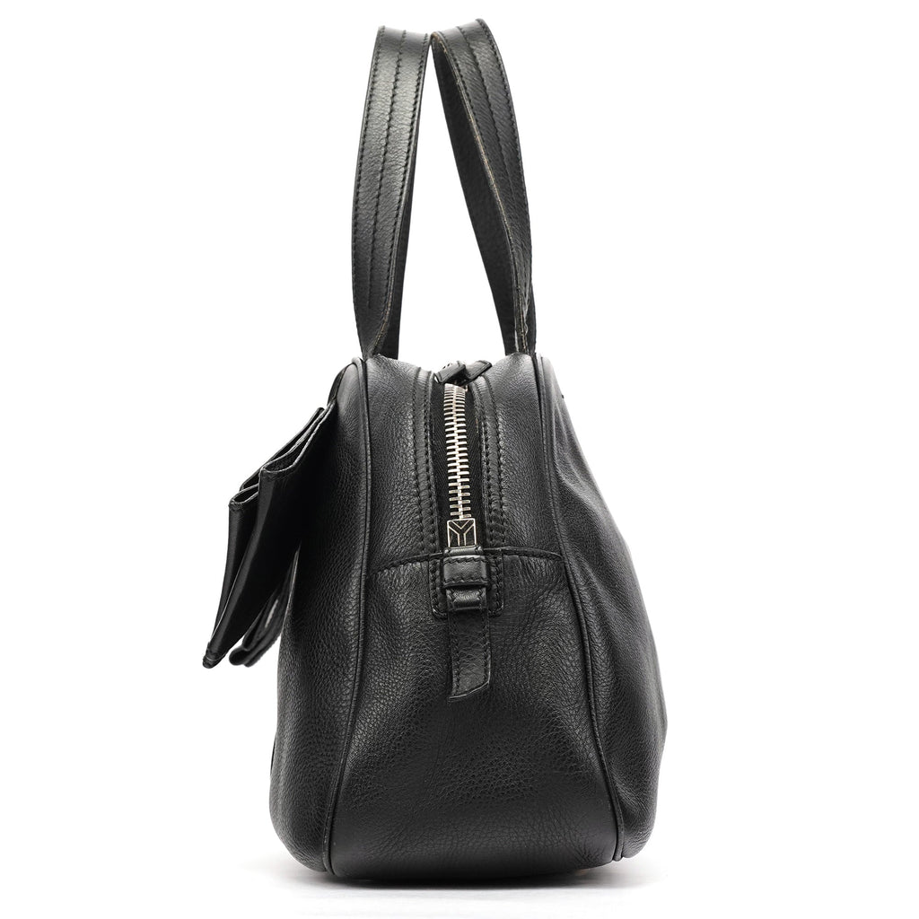 220177 Black Pebbled Leather Bow Tote Bag