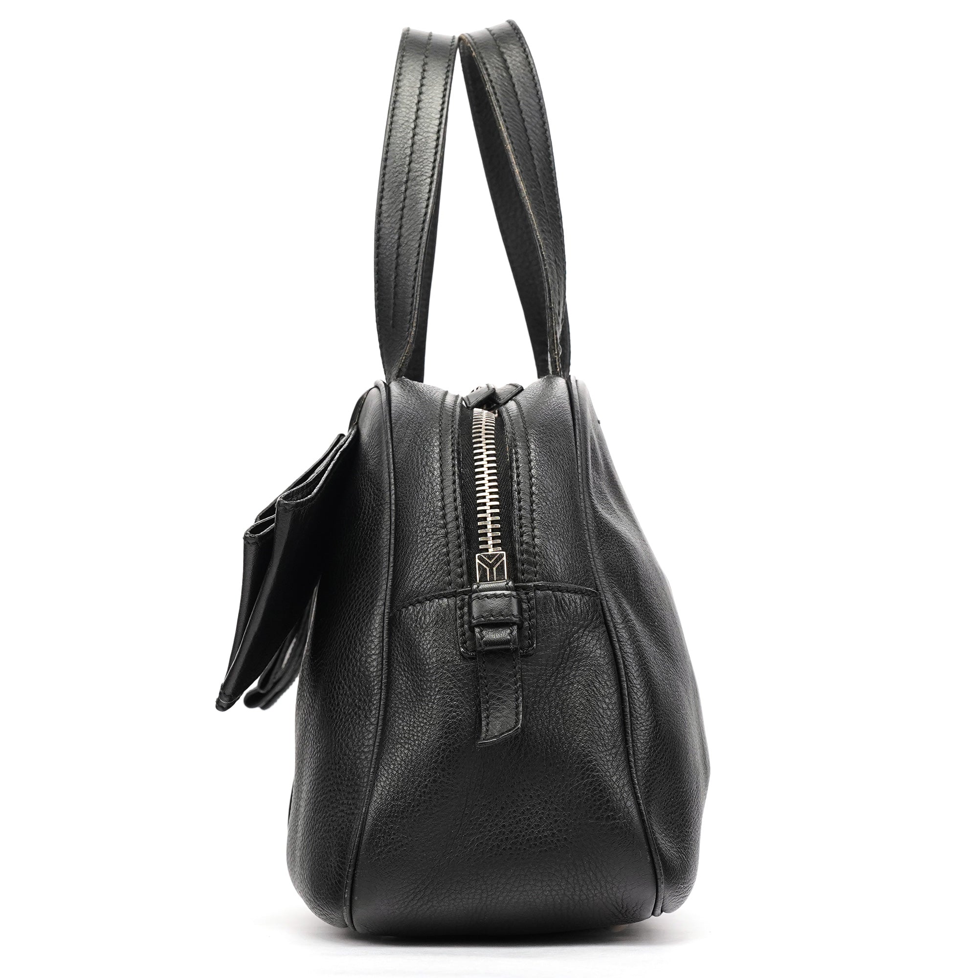 220177 Black Pebbled Leather Bow Tote Bag