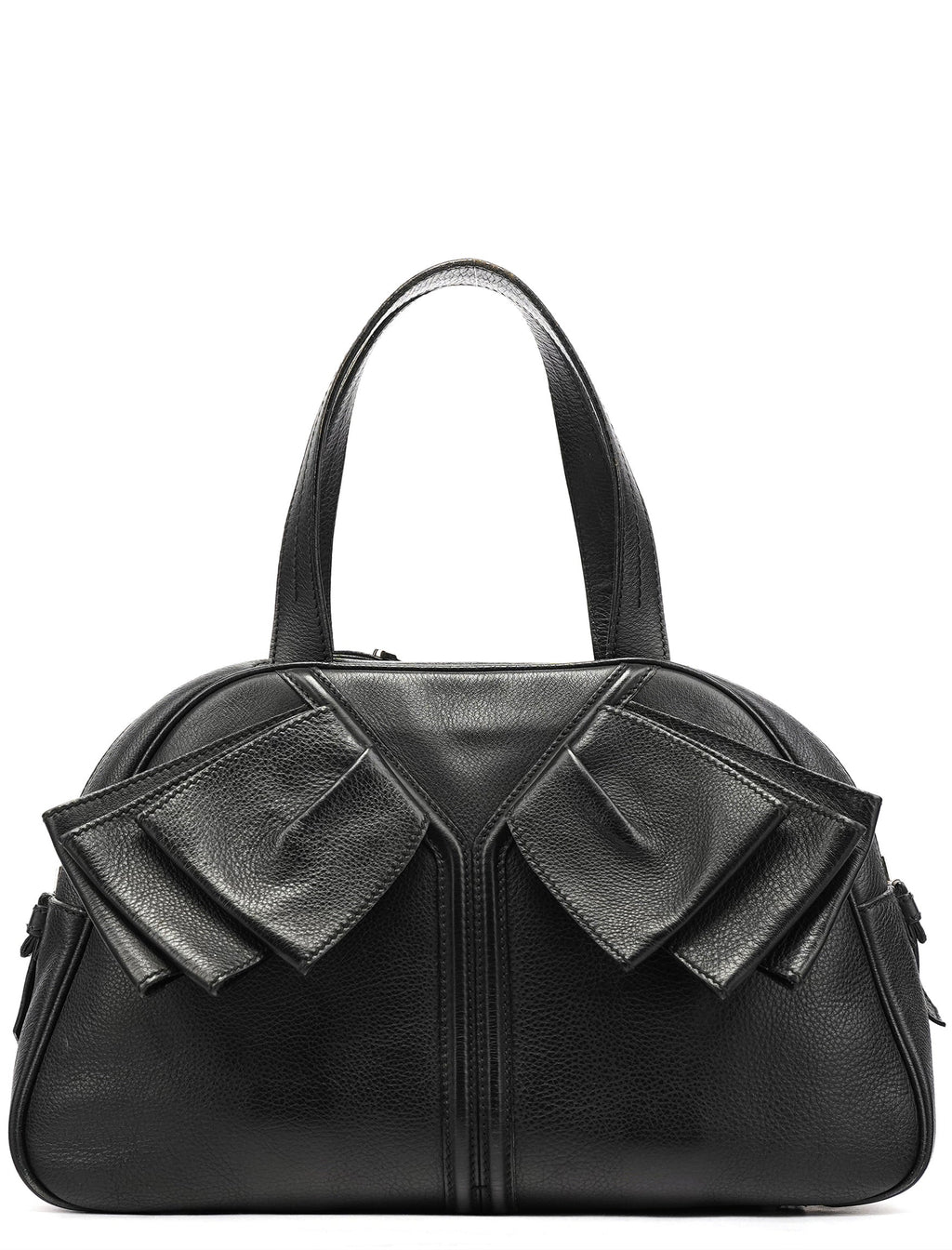 220177 Black Pebbled Leather Bow Tote Bag