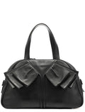220177 Black Pebbled Leather Bow Tote Bag