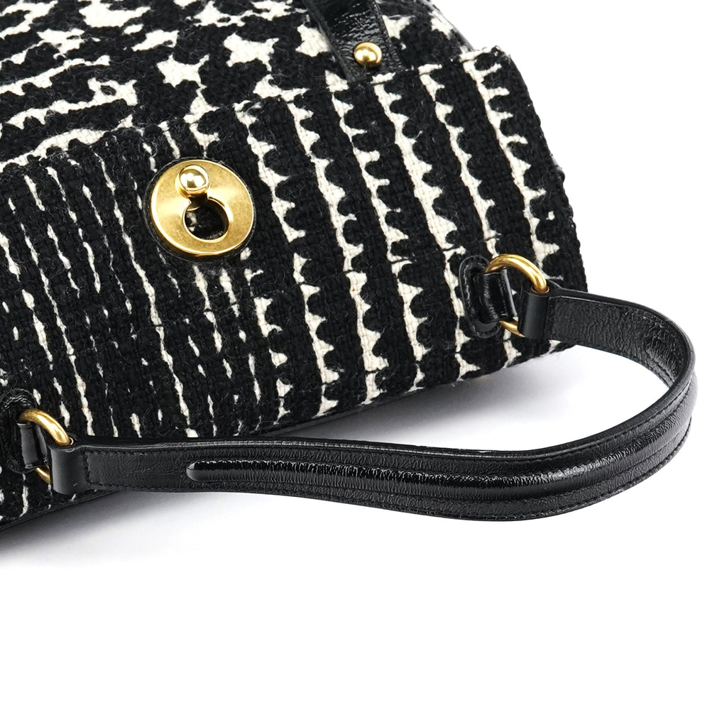 229680 Black White Wool Tweed Muse Two Bag