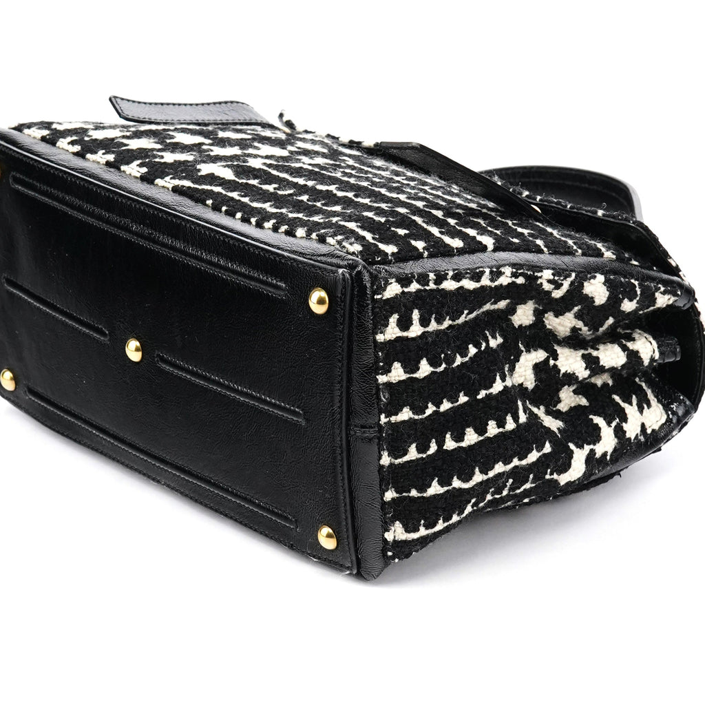 229680 Black White Wool Tweed Muse Two Bag