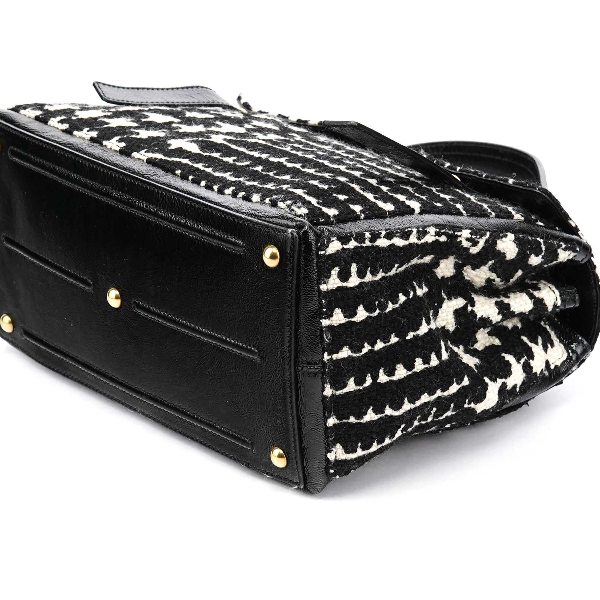 229680 Black White Wool Tweed Muse Two Bag