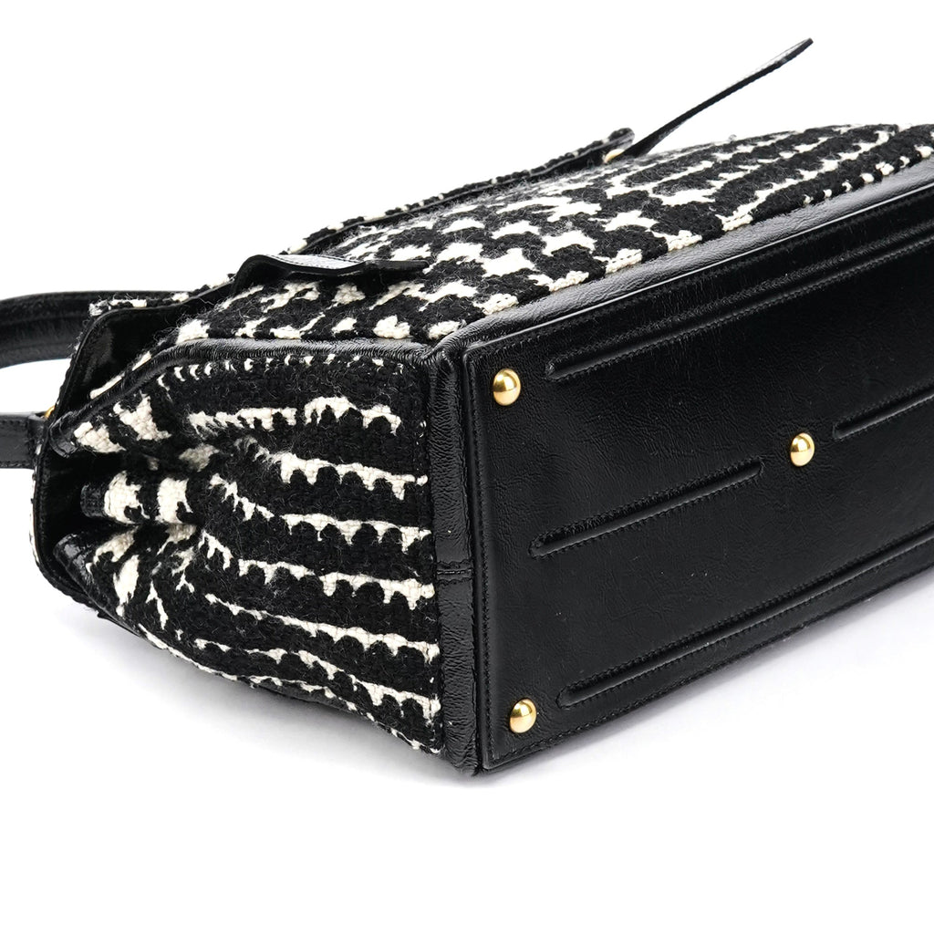 229680 Black White Wool Tweed Muse Two Bag
