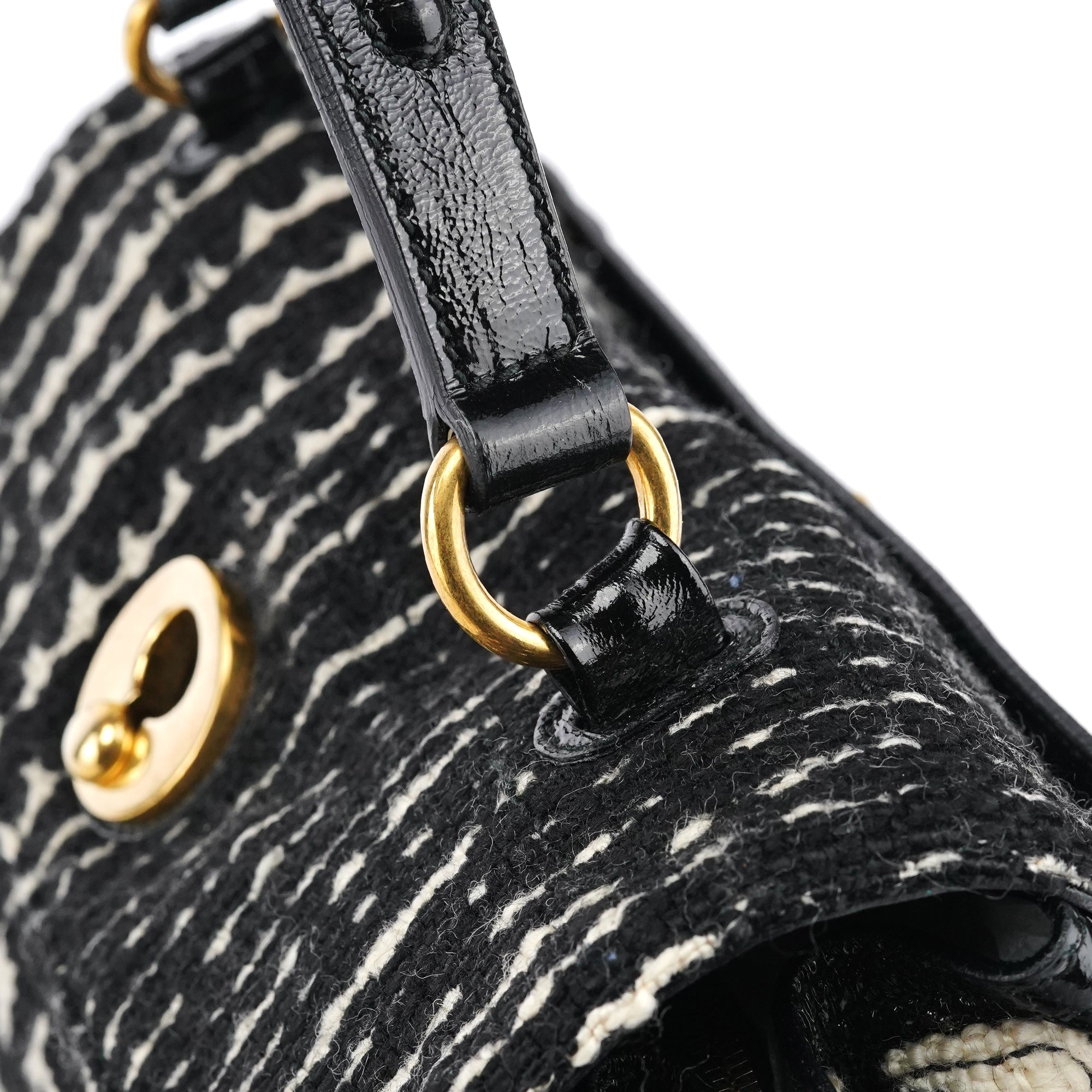 229680 Black White Wool Tweed Muse Two Bag