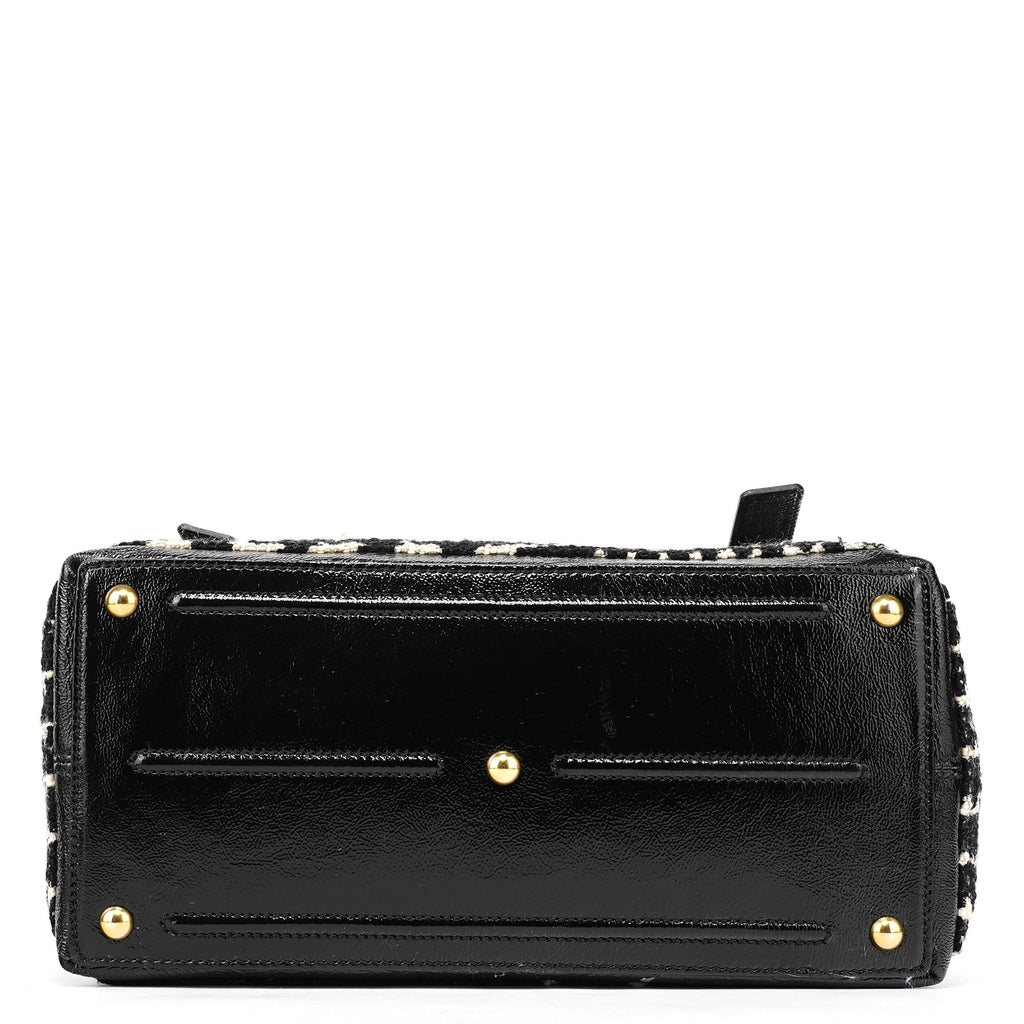 229680 Black White Wool Tweed Muse Two Bag