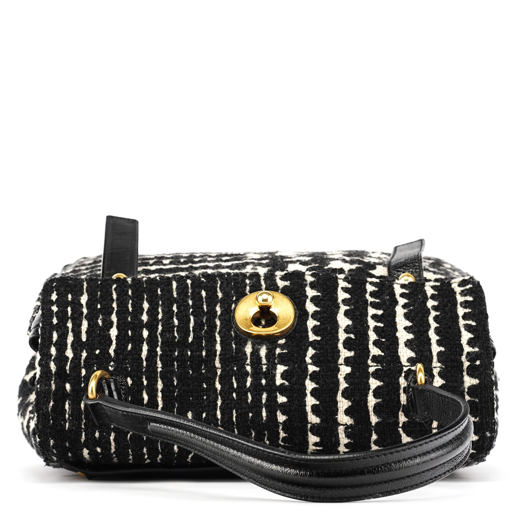 229680 Black White Wool Tweed Muse Two Bag