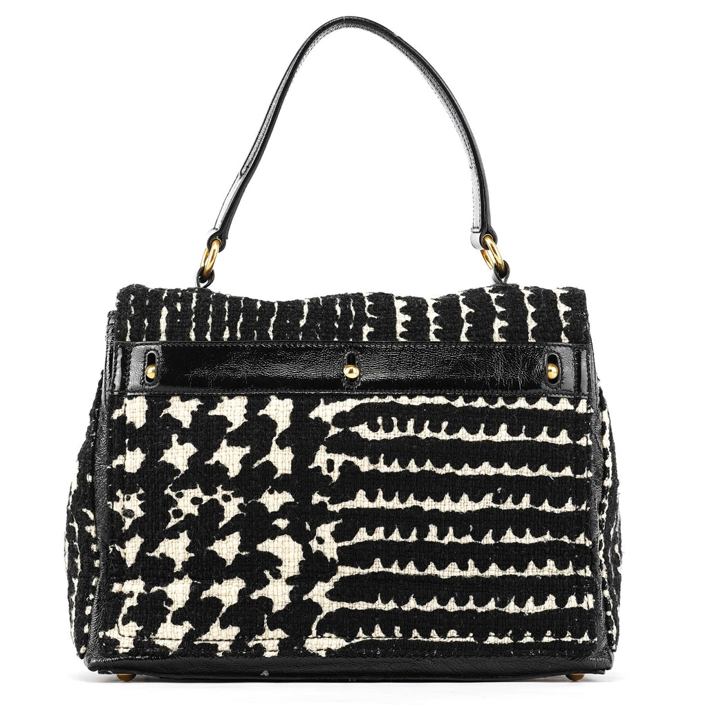 229680 Black White Wool Tweed Muse Two Bag