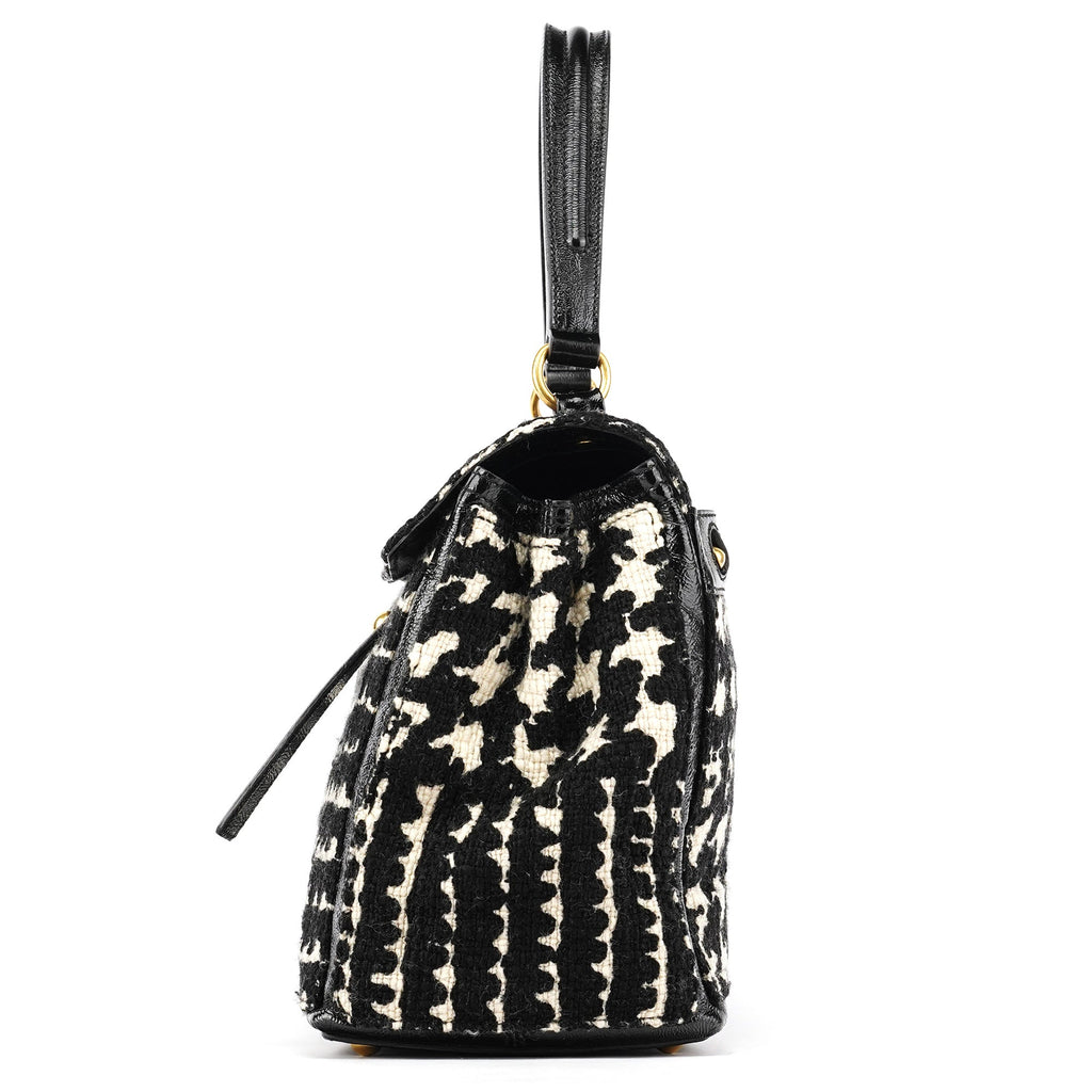 229680 Black White Wool Tweed Muse Two Bag