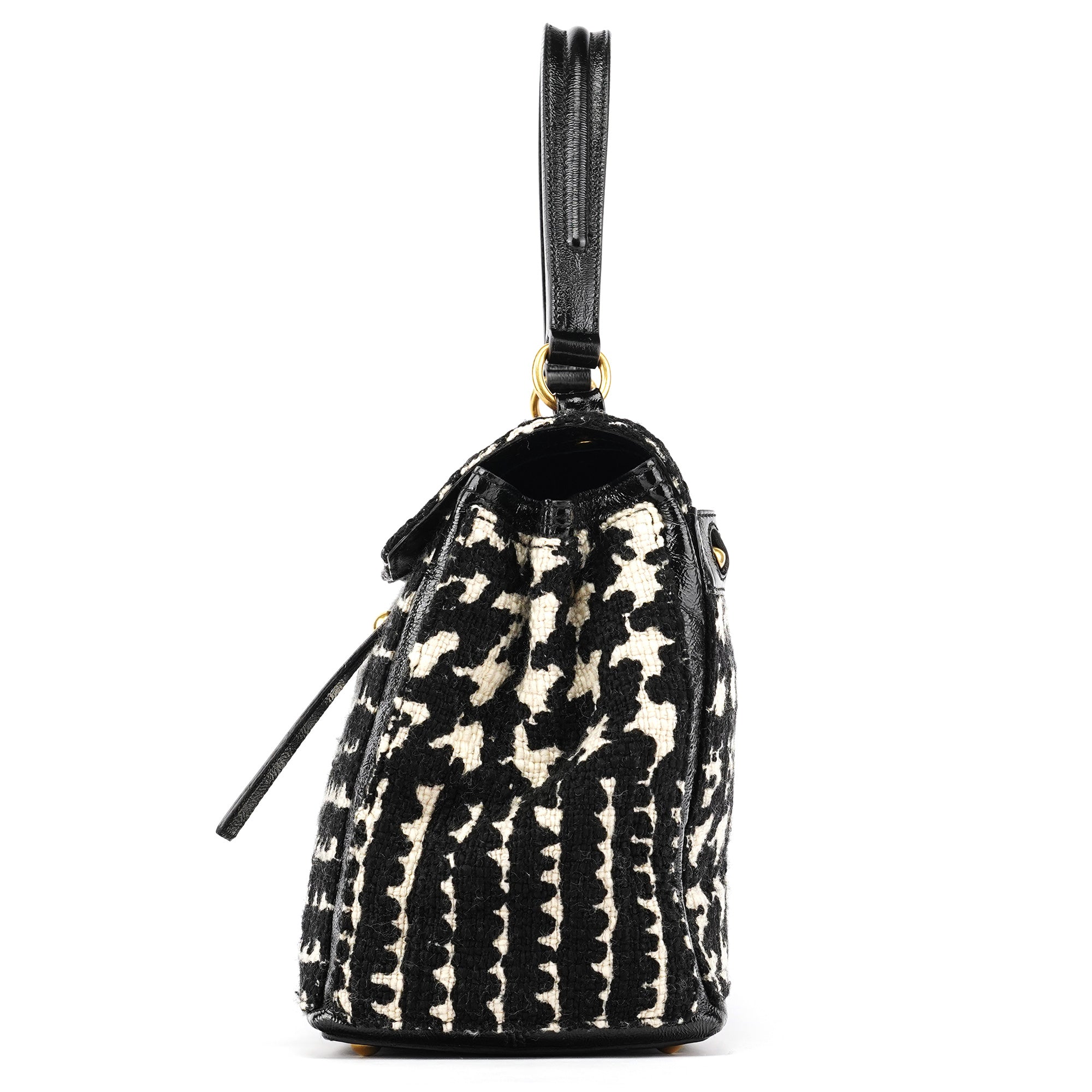 229680 Black White Wool Tweed Muse Two Bag