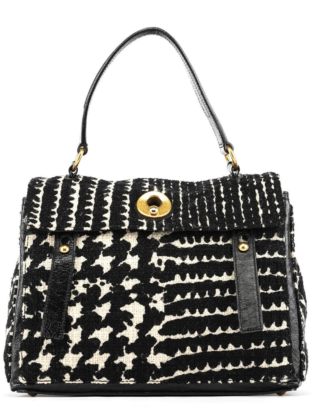 229680 Black White Wool Tweed Muse Two Bag
